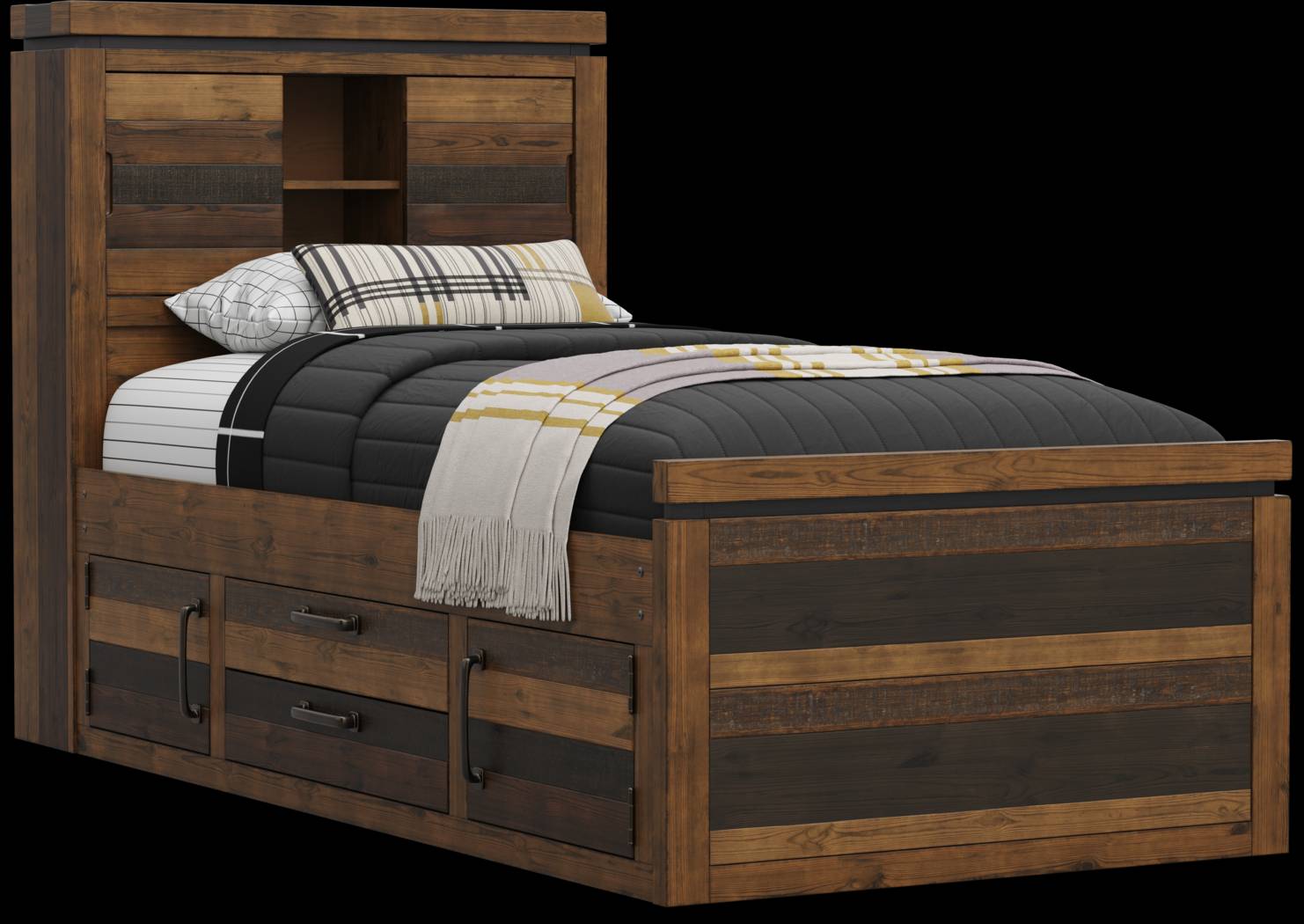 Kids Westover Hills Jr Brown Twin Bookcase Bed with Storage Side Rail - Thumbnail - Image 1