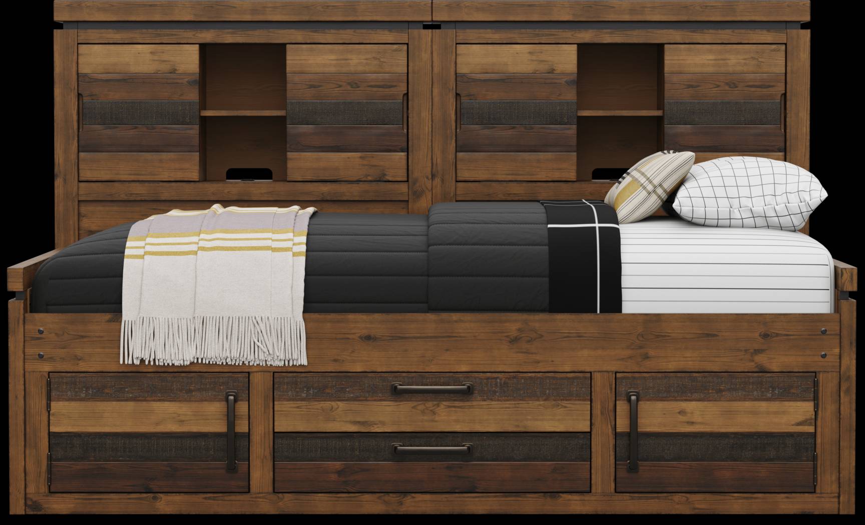 Kids Westover Hills Jr Brown Twin Bookcase Wall Bed with Storage Side Rail - Thumbnail - Image 2