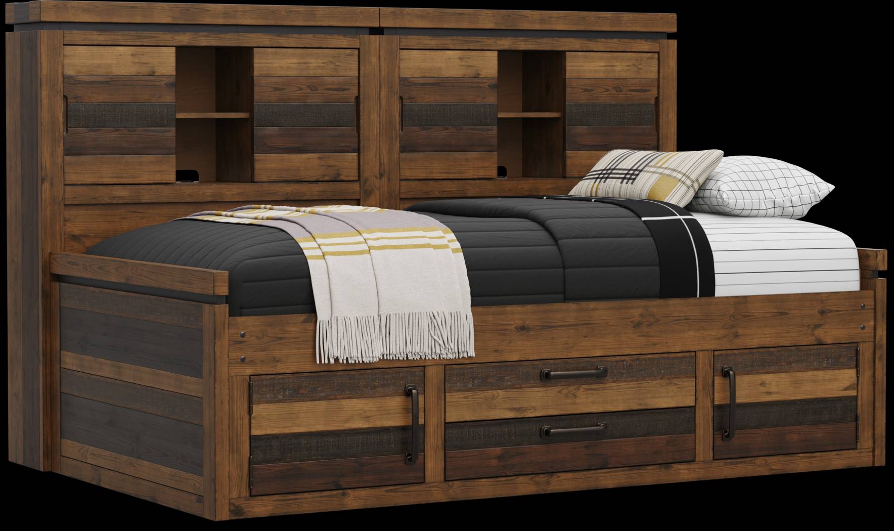 Kids Westover Hills Jr Brown Twin Bookcase Wall Bed with Storage Side Rail - Thumbnail - Image 1