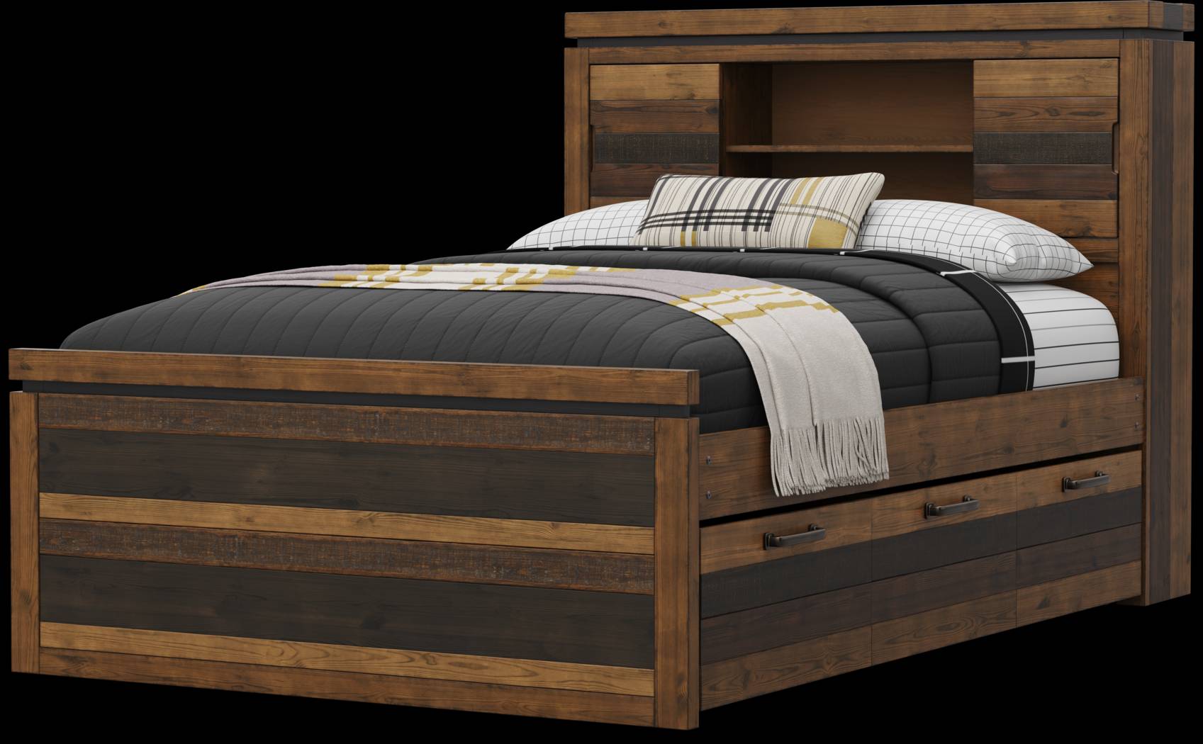 Kids Westover Hills Jr. Brown 4 Pc Full Bookcase Bed with Storage Side Rail and Trundle - Thumbnail - Image 3