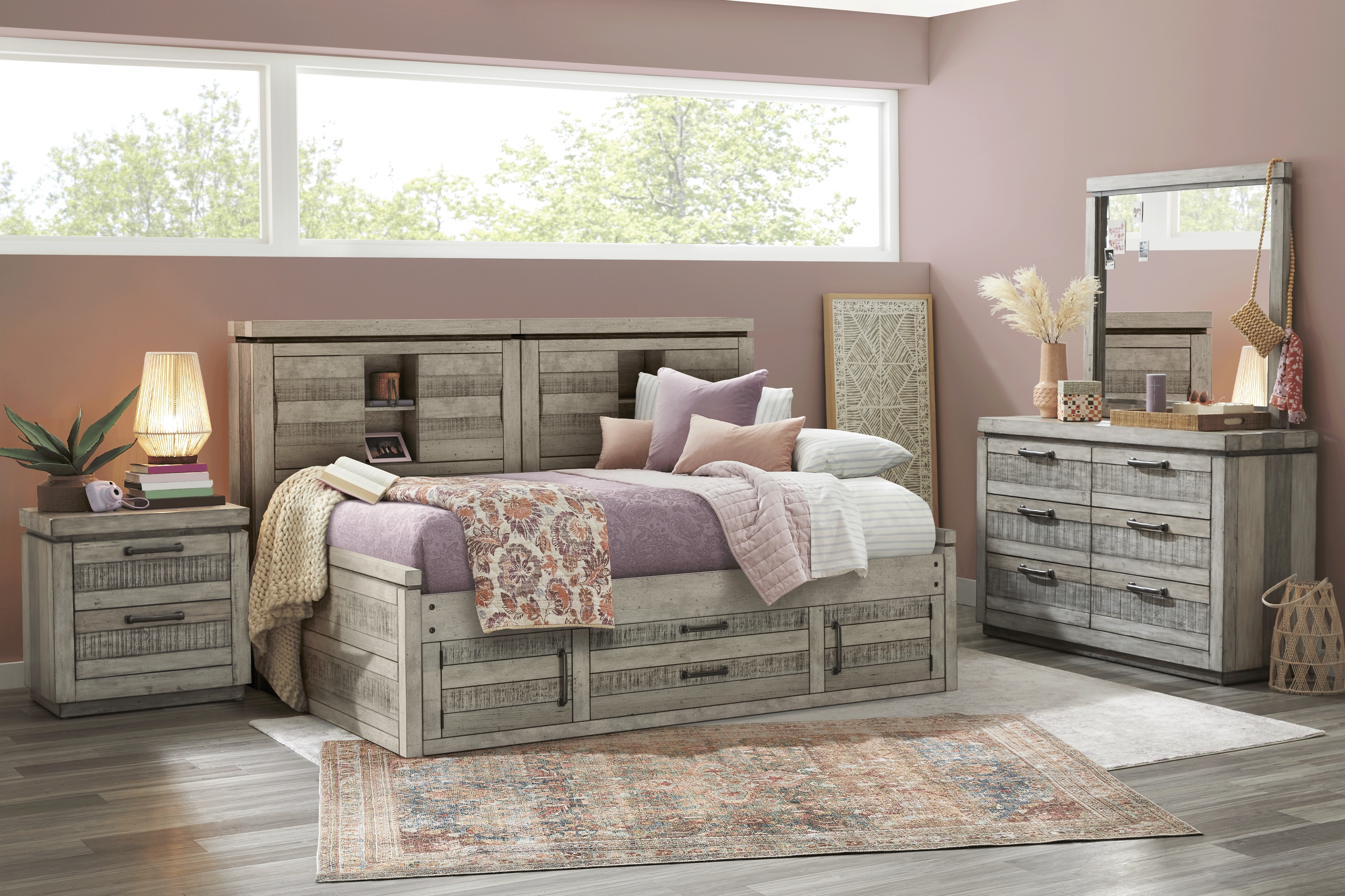 Kids Westover Hills Jr Gray Full Bookcase Wall Bed with Storage Side Rail - Thumbnail - Image 2
