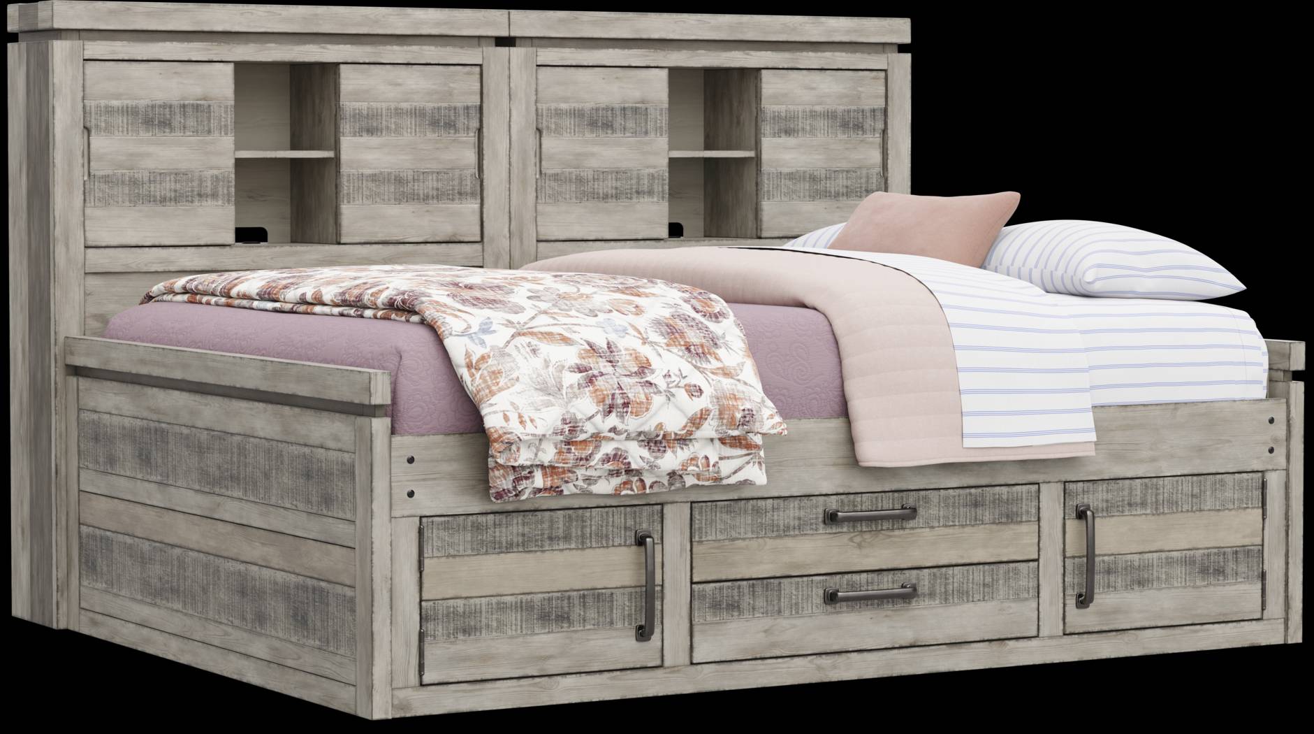 Kids Westover Hills Jr Gray Full Bookcase Wall Bed with Storage Side Rail - Thumbnail - Image 1