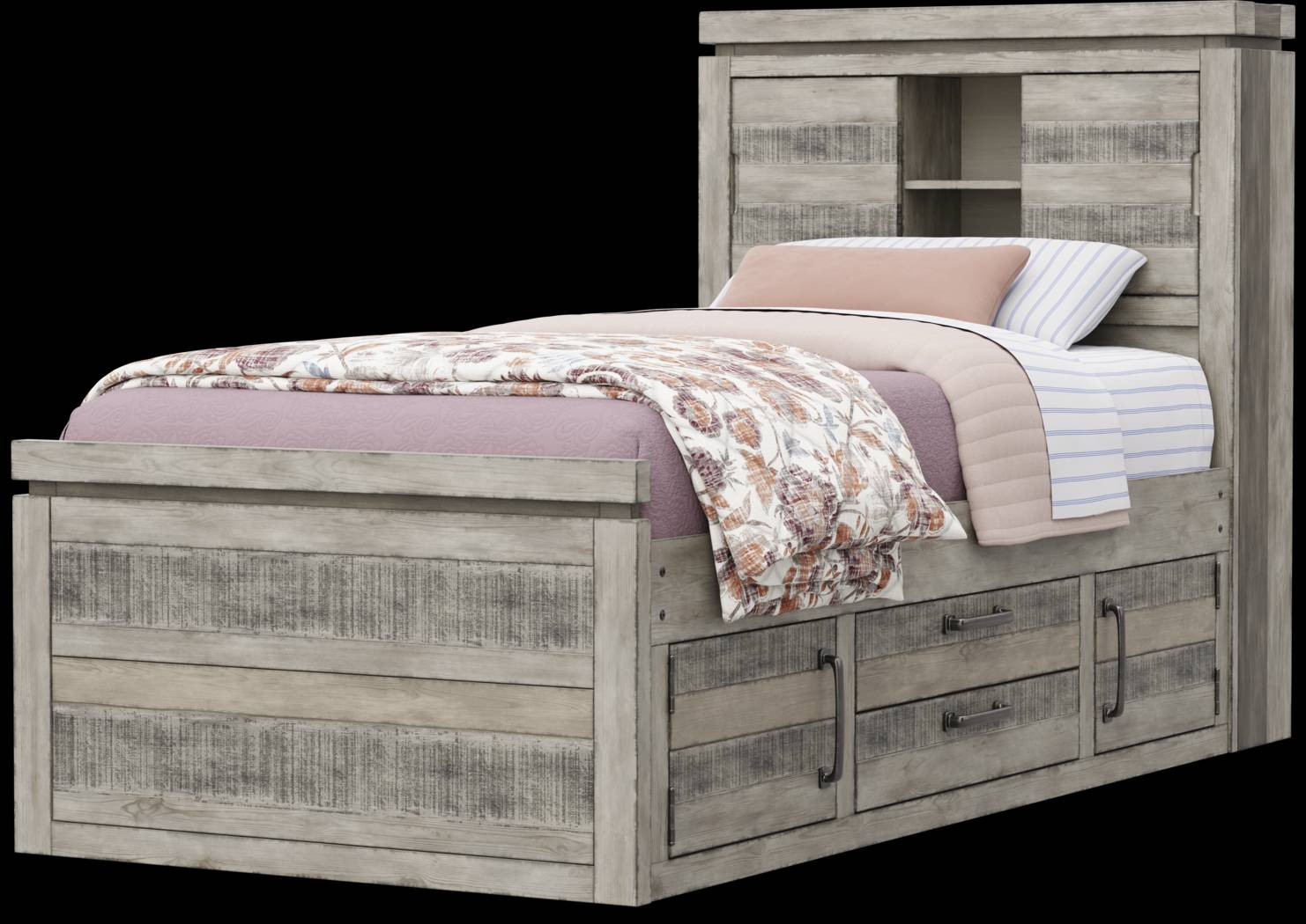 Kids Westover Hills Jr Gray Twin Bookcase Bed with 2 Storage Side Rails - Thumbnail - Image 3