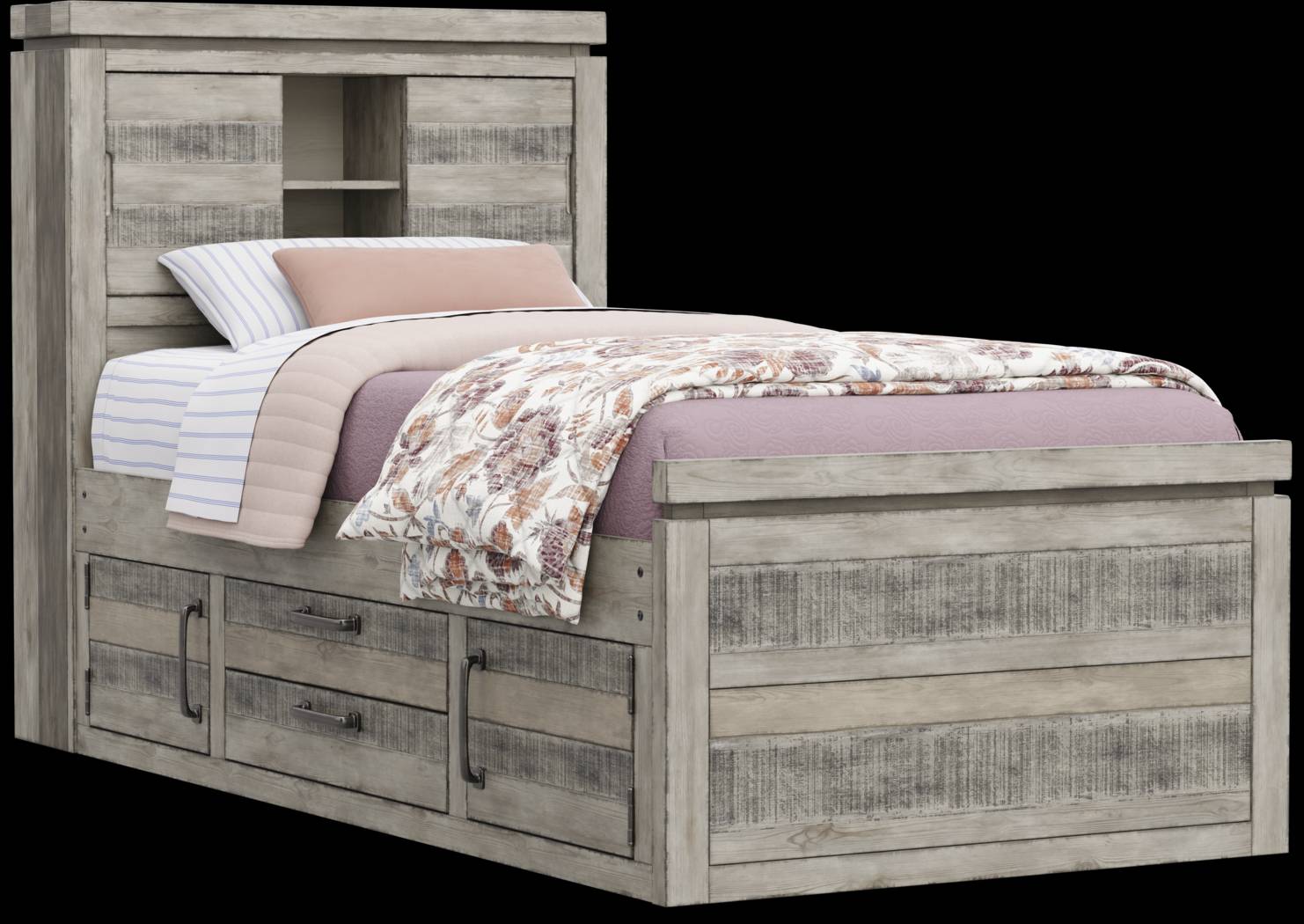 Kids Westover Hills Jr Gray Twin Bookcase Bed with 2 Storage Side Rails - Thumbnail - Image 1