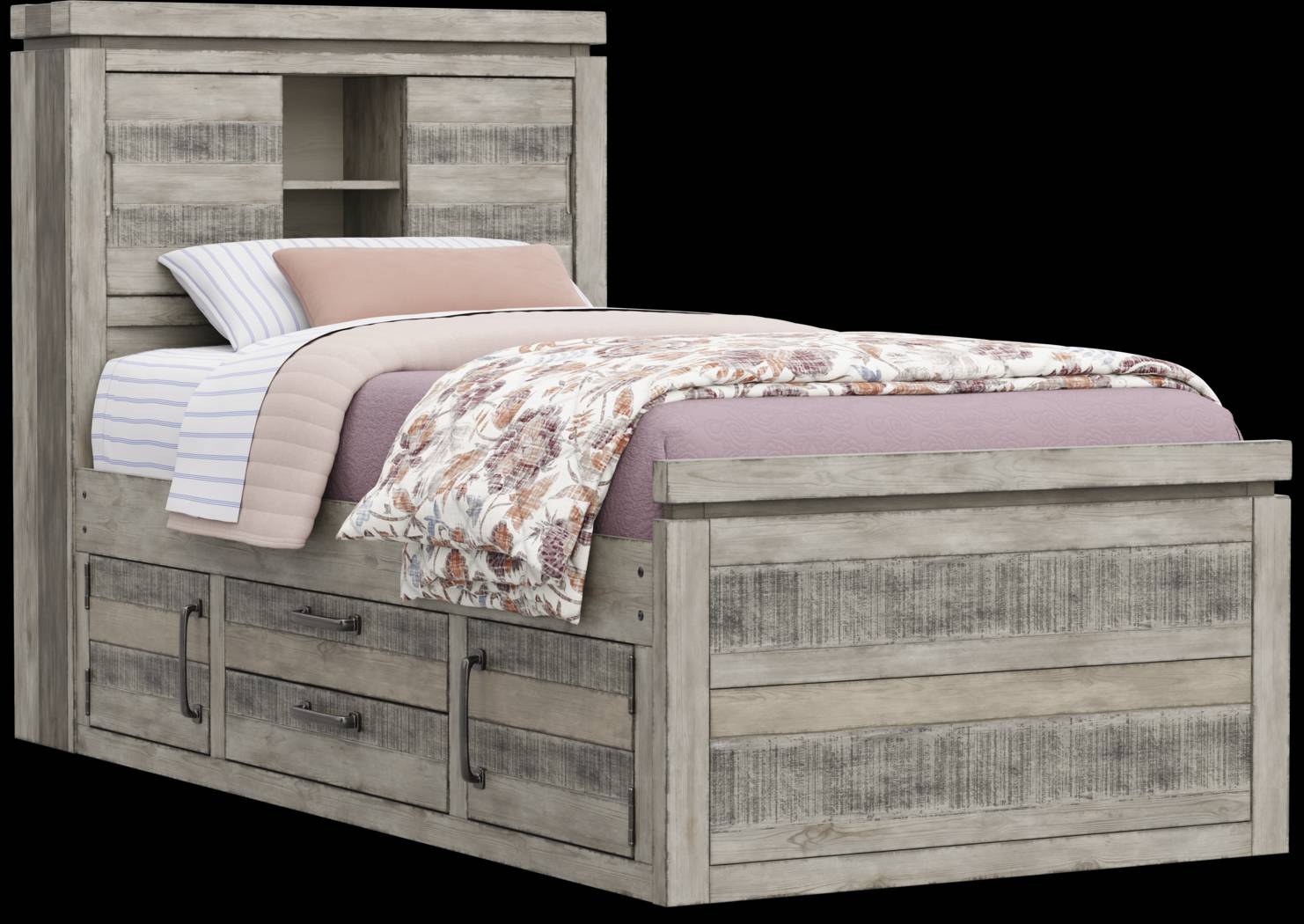 Kids Westover Hills Jr Gray Twin Bookcase Bed with Storage Side Rail - Thumbnail - Image 1