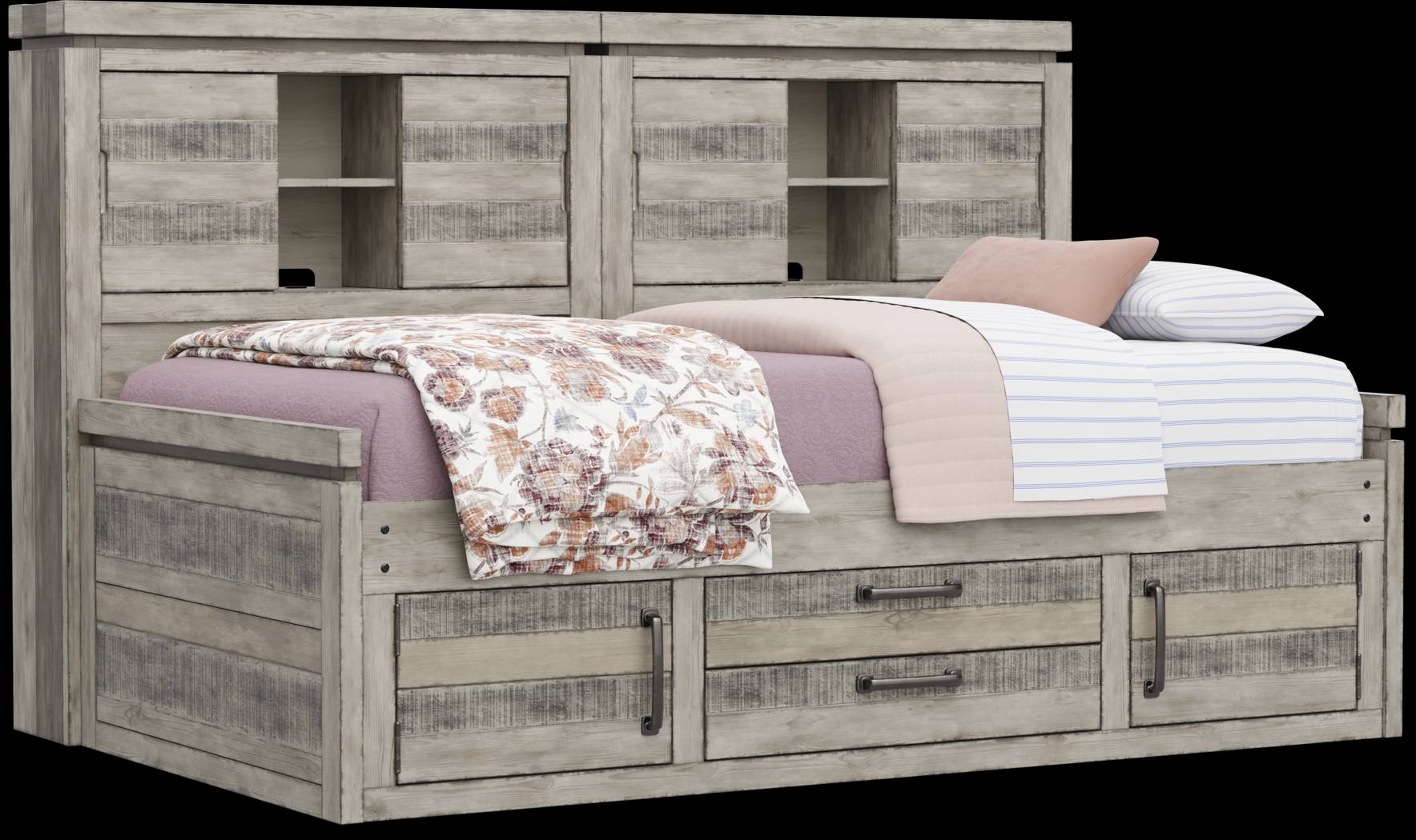 Kids Westover Hills Jr Gray Twin Bookcase Wall Bed with Storage Side Rail - Thumbnail - Image 1