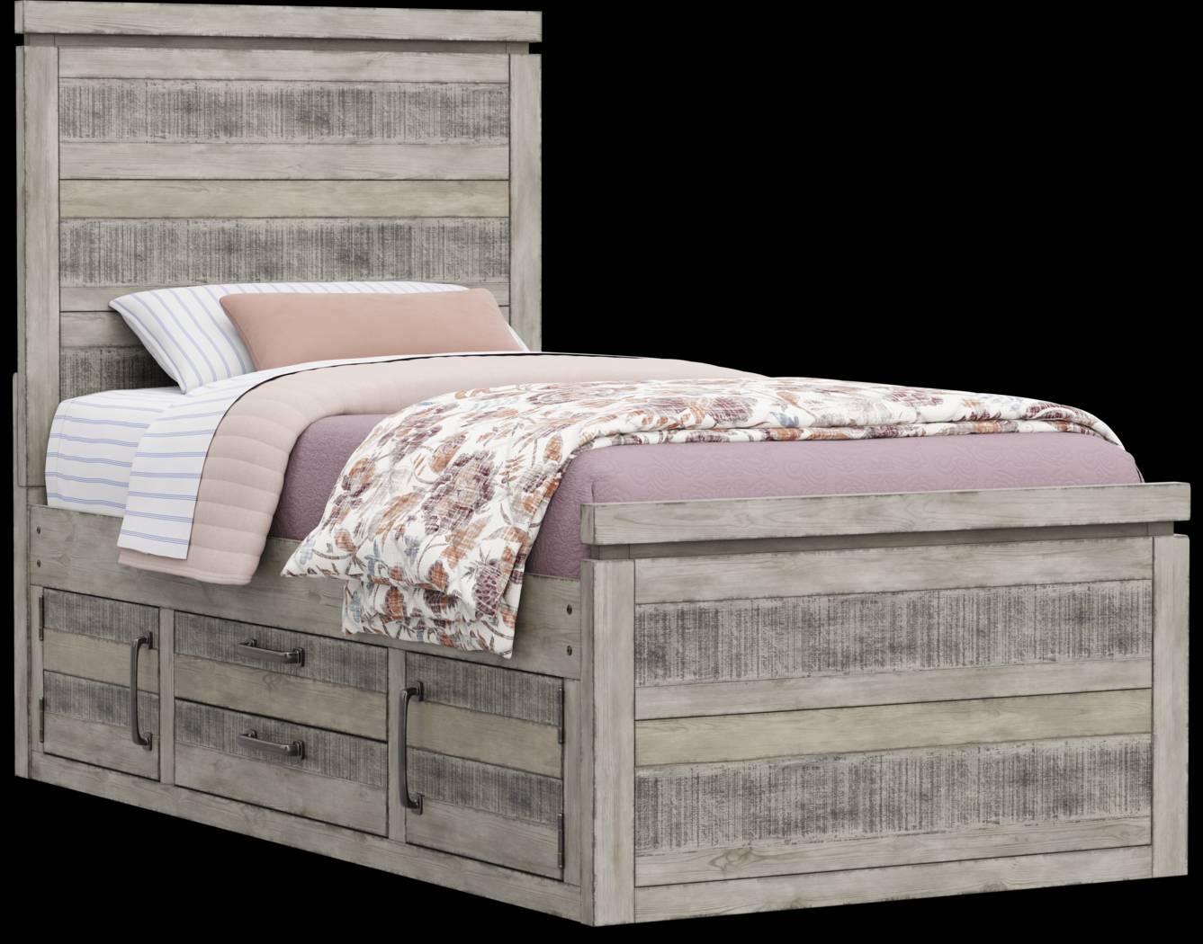 Kids Westover Hills Jr Gray Twin Panel Bed with 2 Storage Side Rails - Thumbnail - Image 1