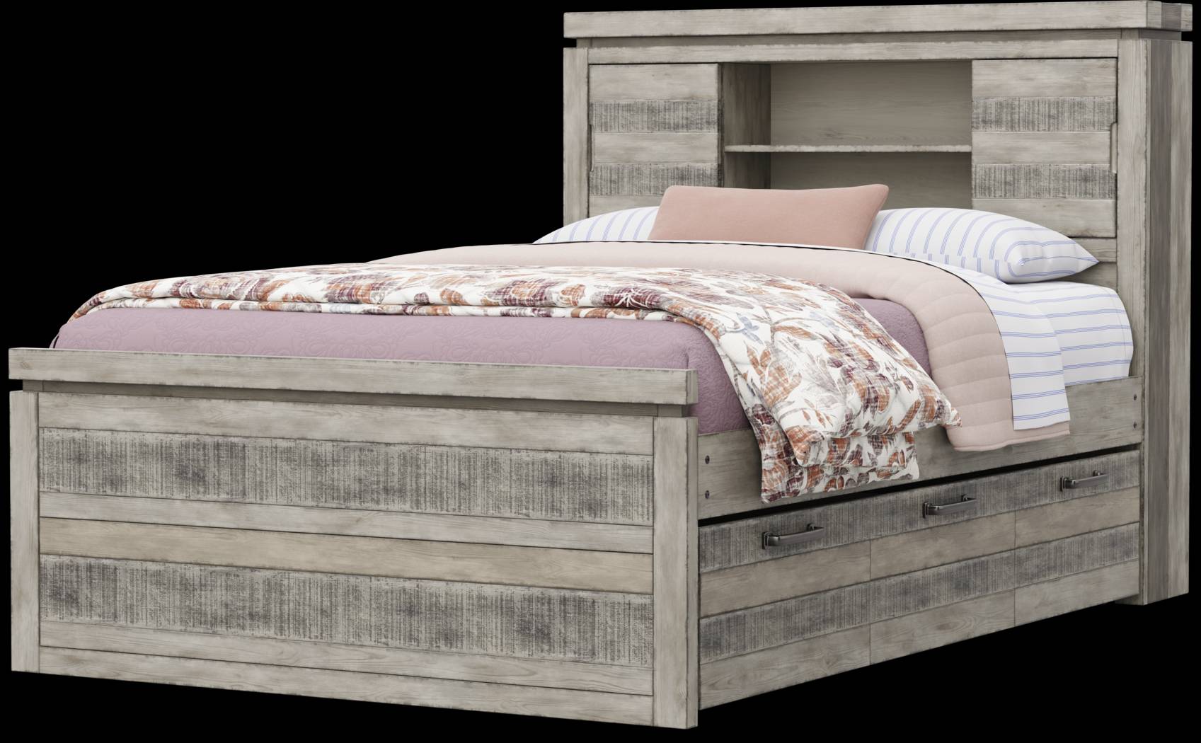 Kids Westover Hills Jr. Gray 4 Pc Full Bookcase Bed with Storage Side Rail and Trundle - Thumbnail - Image 3