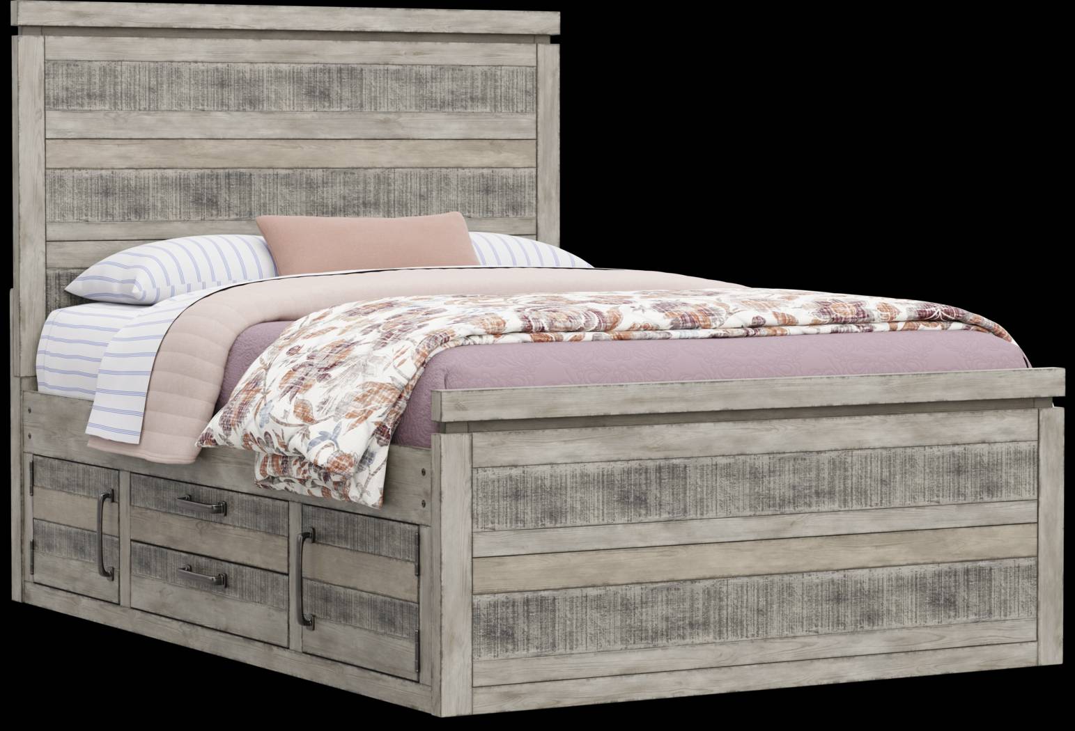Kids Westover Hills Jr. Gray 4 Pc Full Panel Bed with Storage Side Rail and Trundle - Thumbnail - Image 1