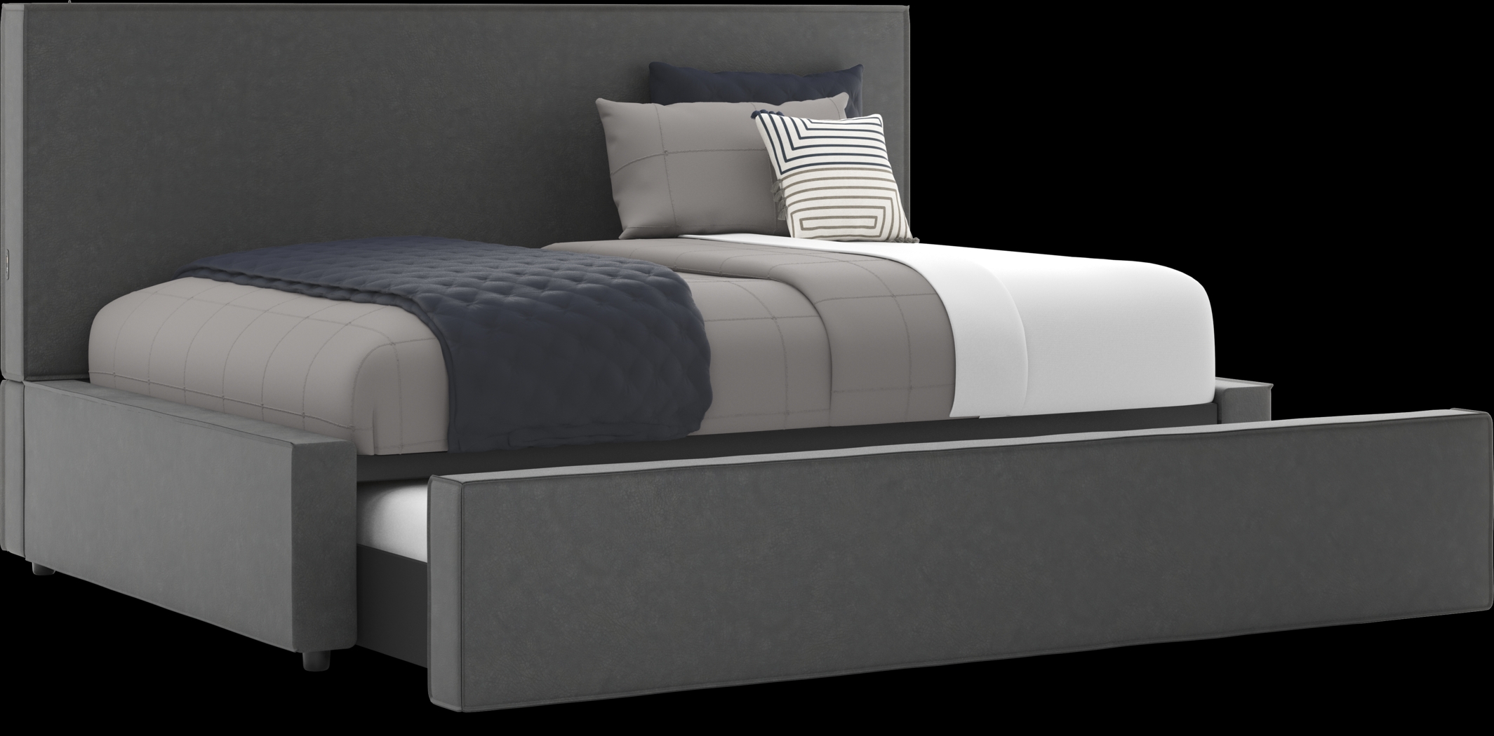 Kids Whitman Gray Full Upholstered Lounge Bed with Twin Trundle - Thumbnail - Image 1