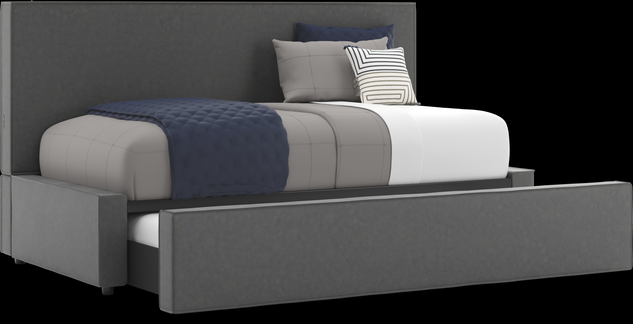 Kids Whitman Gray Twin Upholstered Lounge Bed with Twin Trundle - Thumbnail - Image 1