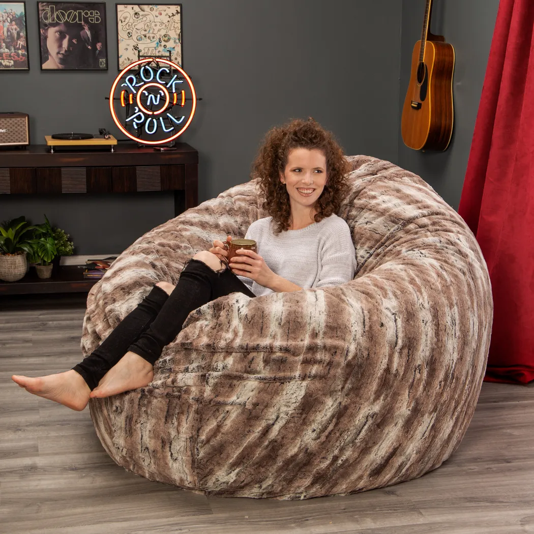 Kids Winter Dream Brown Large Faux Fur Bean Bag - Thumbnail - Image 6