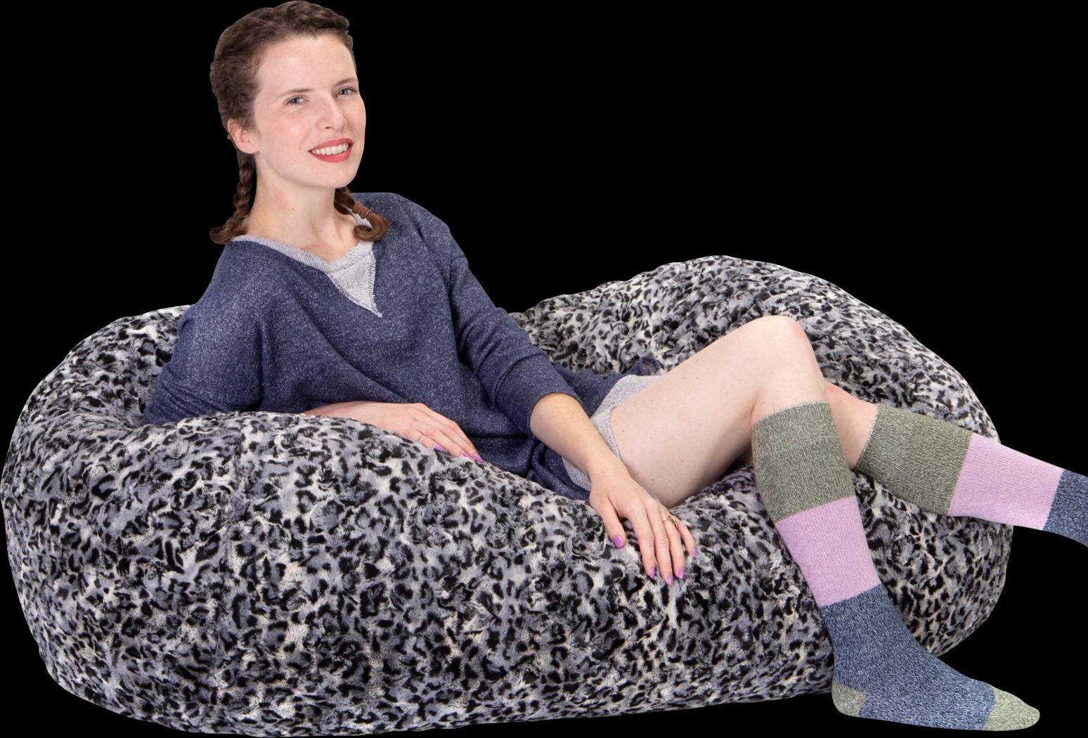 Kids Winter Dream Charcoal Faux Fur Small Bean Bag - Thumbnail - Image 3