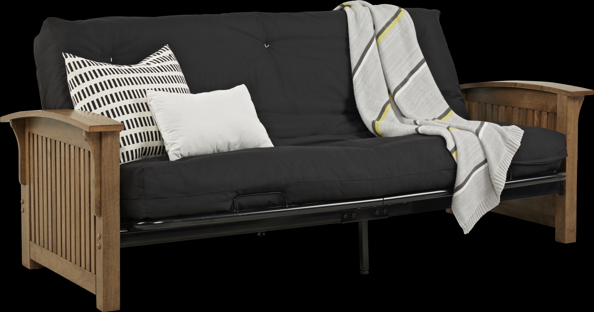 Kids Woodlyn Natural Brown Futon with Futon Mattress - Thumbnail - Image 2