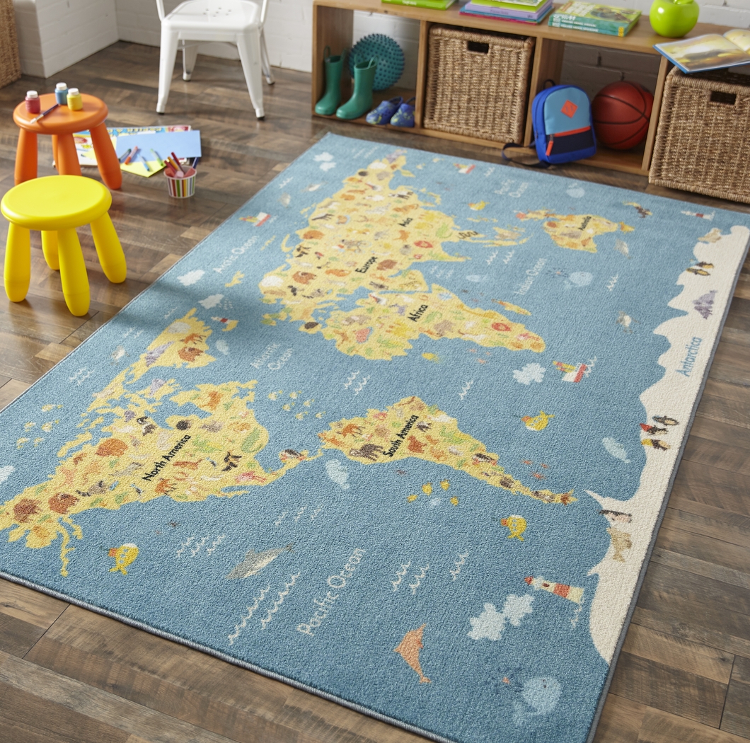 Kids World Of Animals Blue 3' x 5' Rug - Thumbnail - Image 2