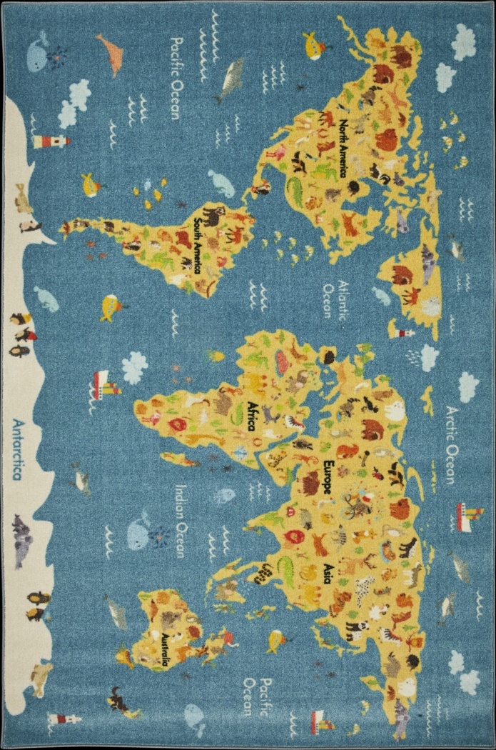 Kids World Of Animals Blue 5' x 8' Rug - Thumbnail - Image 1