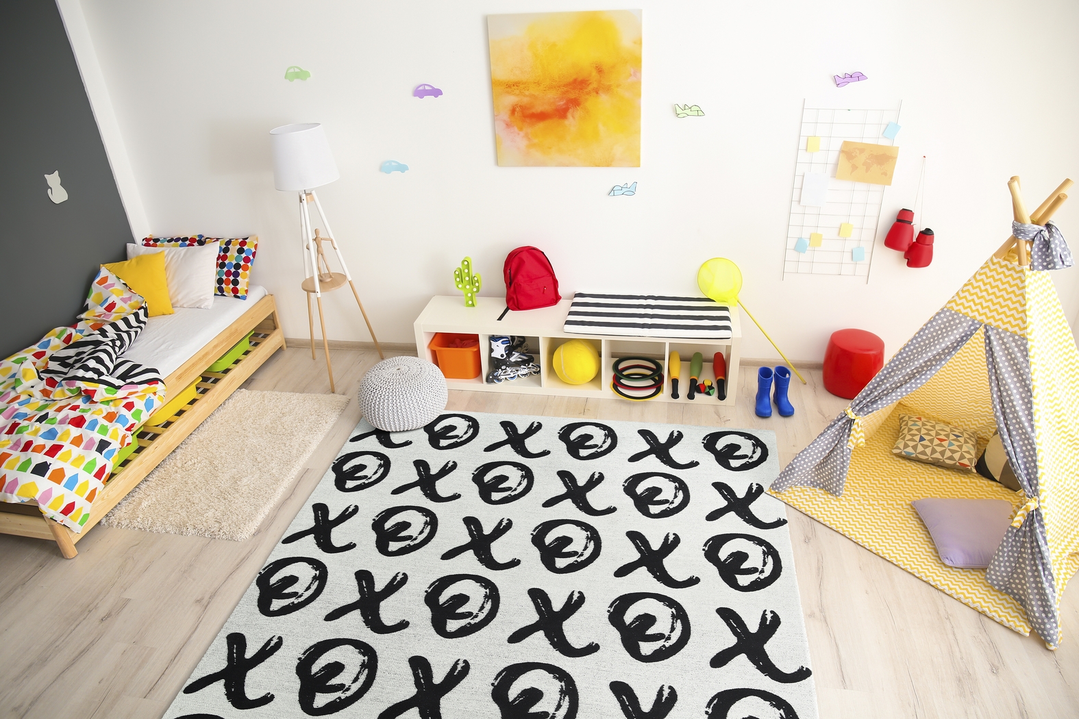 Kids X's and O's Black 5' x 7' Rug - Thumbnail - Image 2