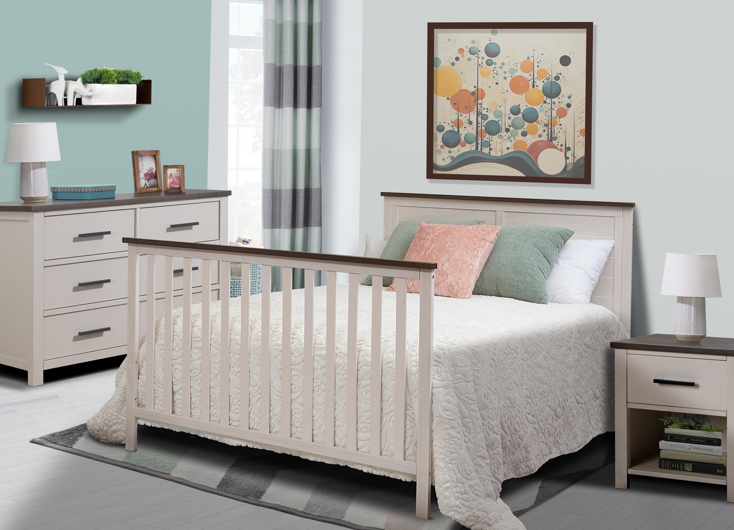 Kids Zivau White/Brown Convertible Crib - Thumbnail - Image 2