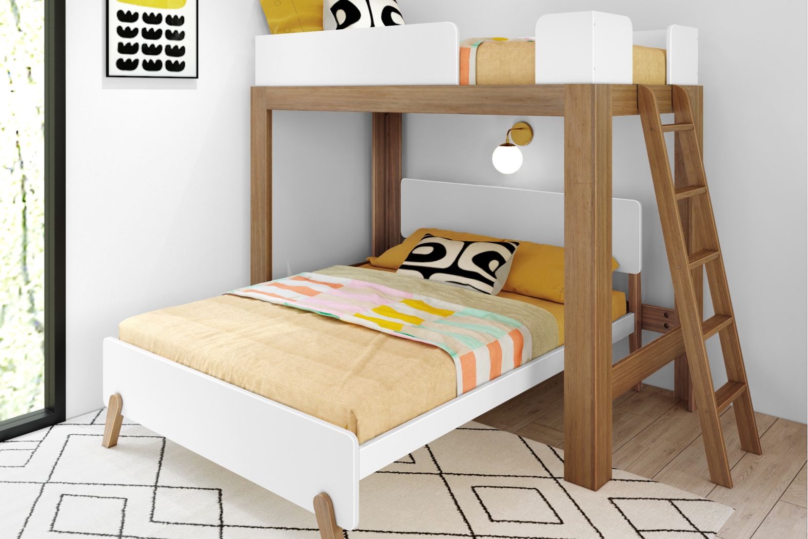 Kids Zuzana II Pecan White Twin/Full Bunk Bed - Thumbnail - Image 2
