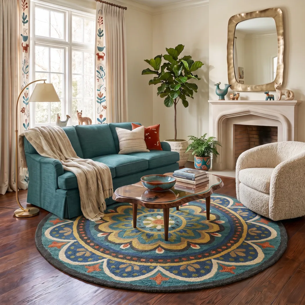 Kifle Teal 4' Round Rug - Image 11