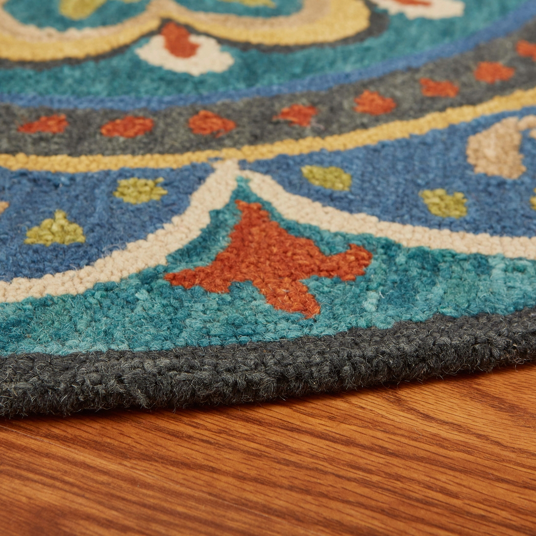 Kifle Teal 4' Round Rug - Thumbnail - Image 4