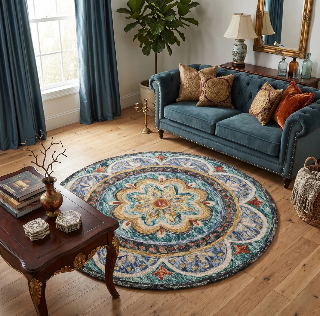 Kifle Teal 6' Round Rug - Thumbnail - Image 8