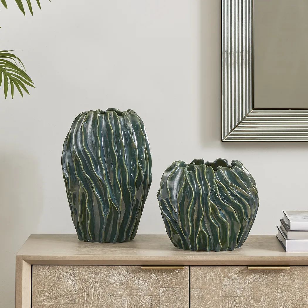 Kilala Green Outdoor Vase, Set of 2 - Thumbnail - Image 2