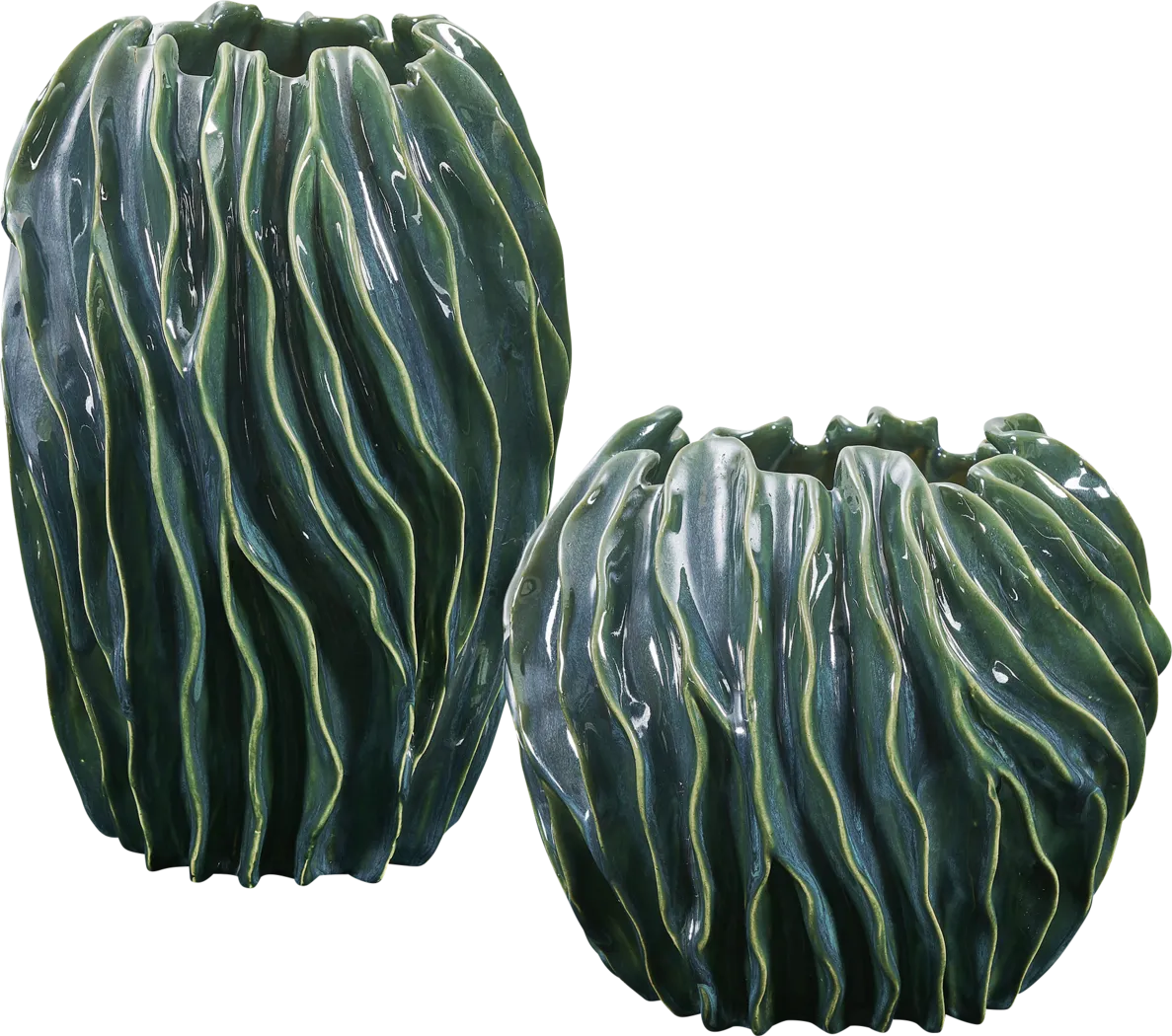 Kilala Green Outdoor Vase, Set of 2 - Thumbnail - Image 1