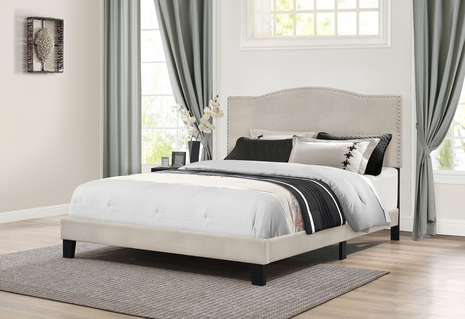 Kiley Dove Gray Full Upholstered Bed - Thumbnail - Image 2