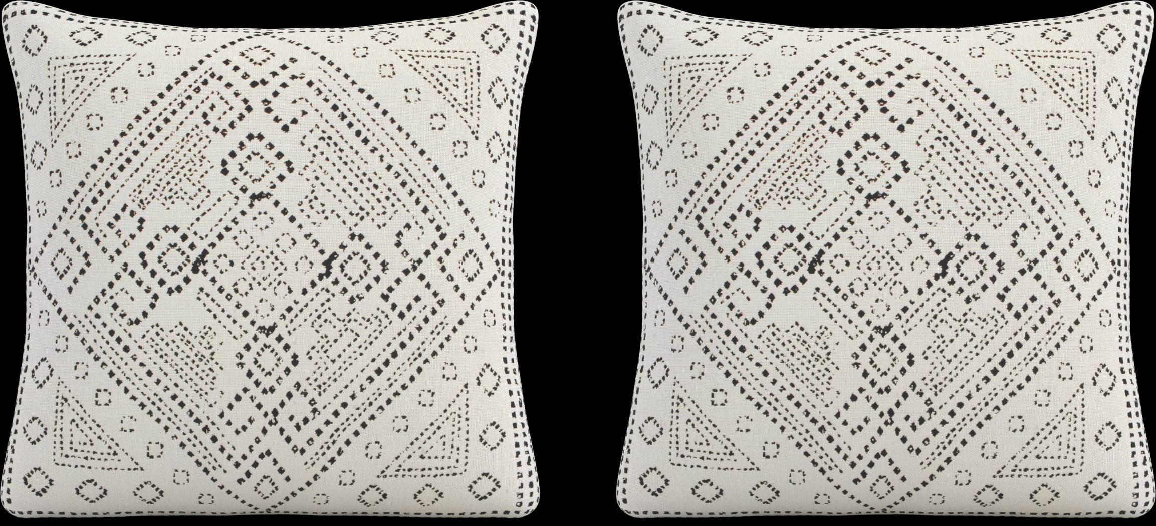 Kilim Stitch White Indoor/Outdoor Accent Pillows, Set of Two - Thumbnail - Image 1