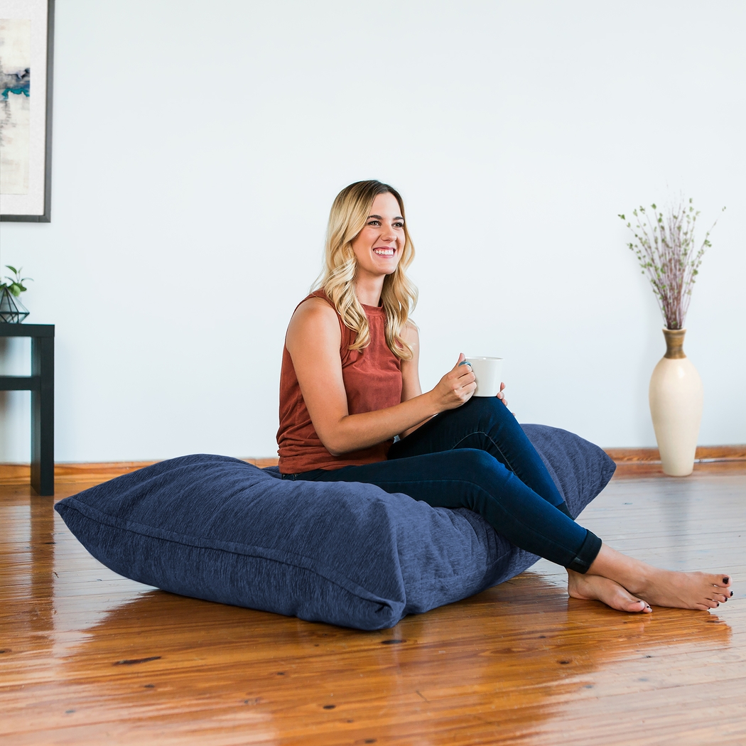 Kids Kimmy Navy Bean Bag Chair and Floor Pillow - Thumbnail - Image 2