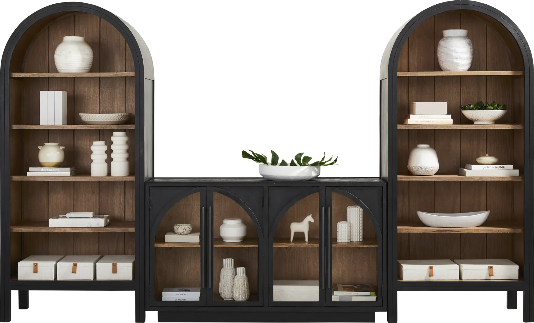 King's Road Black Credenza with Two Display Cabinets - Thumbnail - Image 2