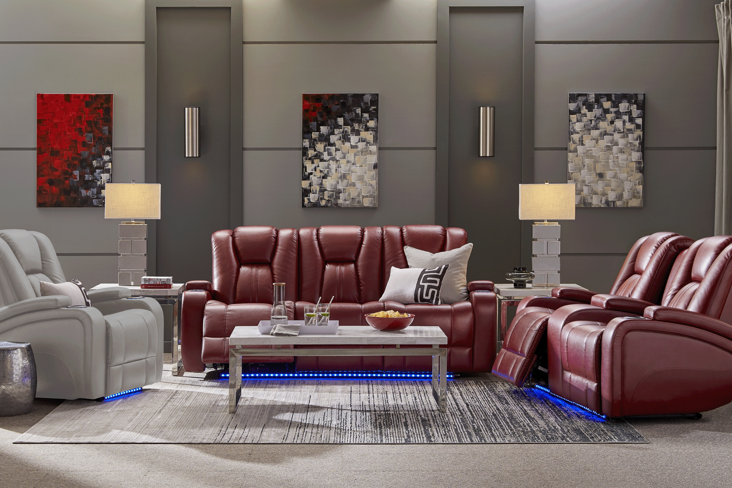 Kingvale Court Red 3 Pc Dual Power Reclining Living Room - Thumbnail - Image 1