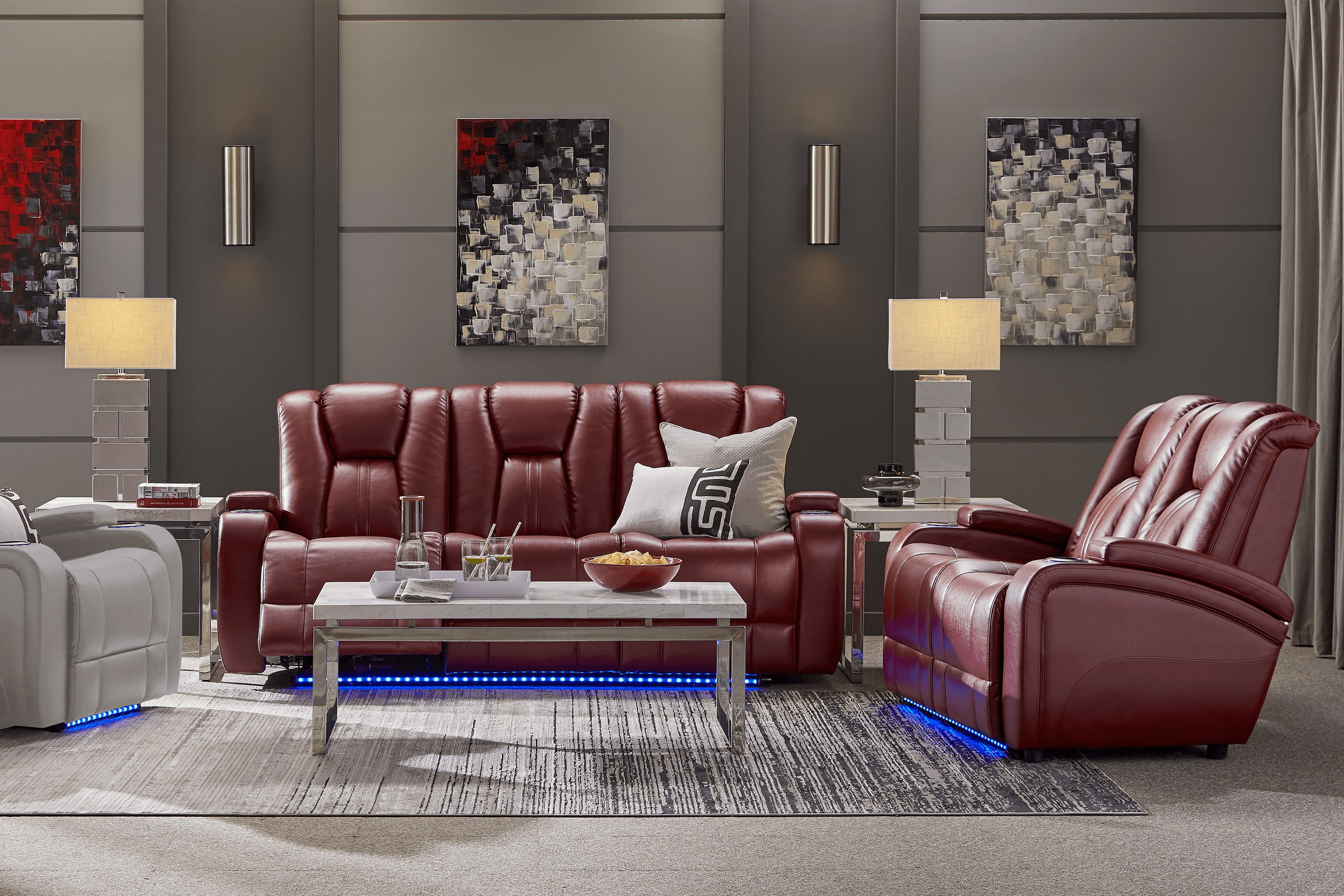 Kingvale Court Red 7 Pc Living Room with Dual Power Reclining Sofa - Thumbnail - Image 1