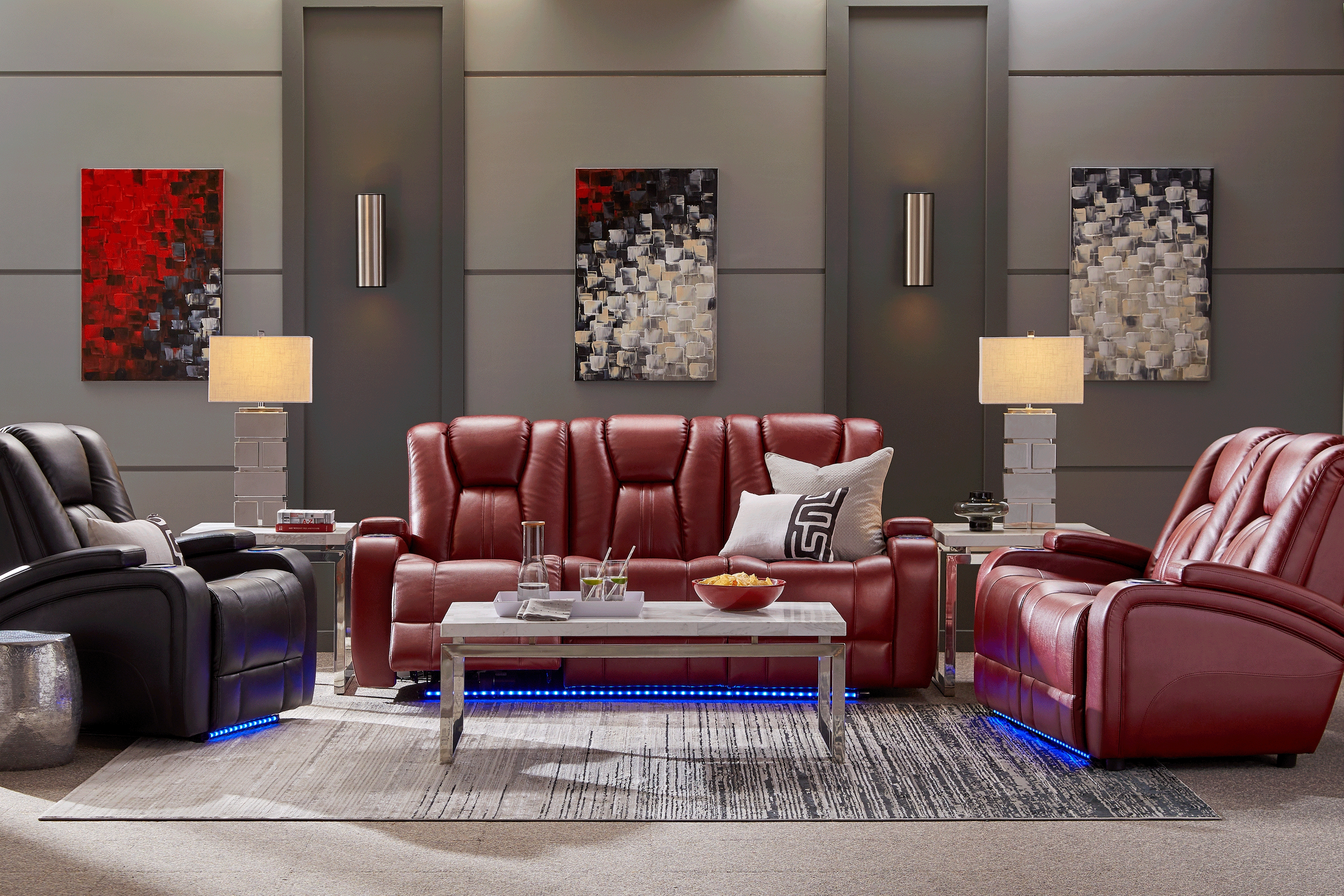 Kingvale Court Red 7 Pc Living Room with Dual Power Reclining Sofa - Thumbnail - Image 1