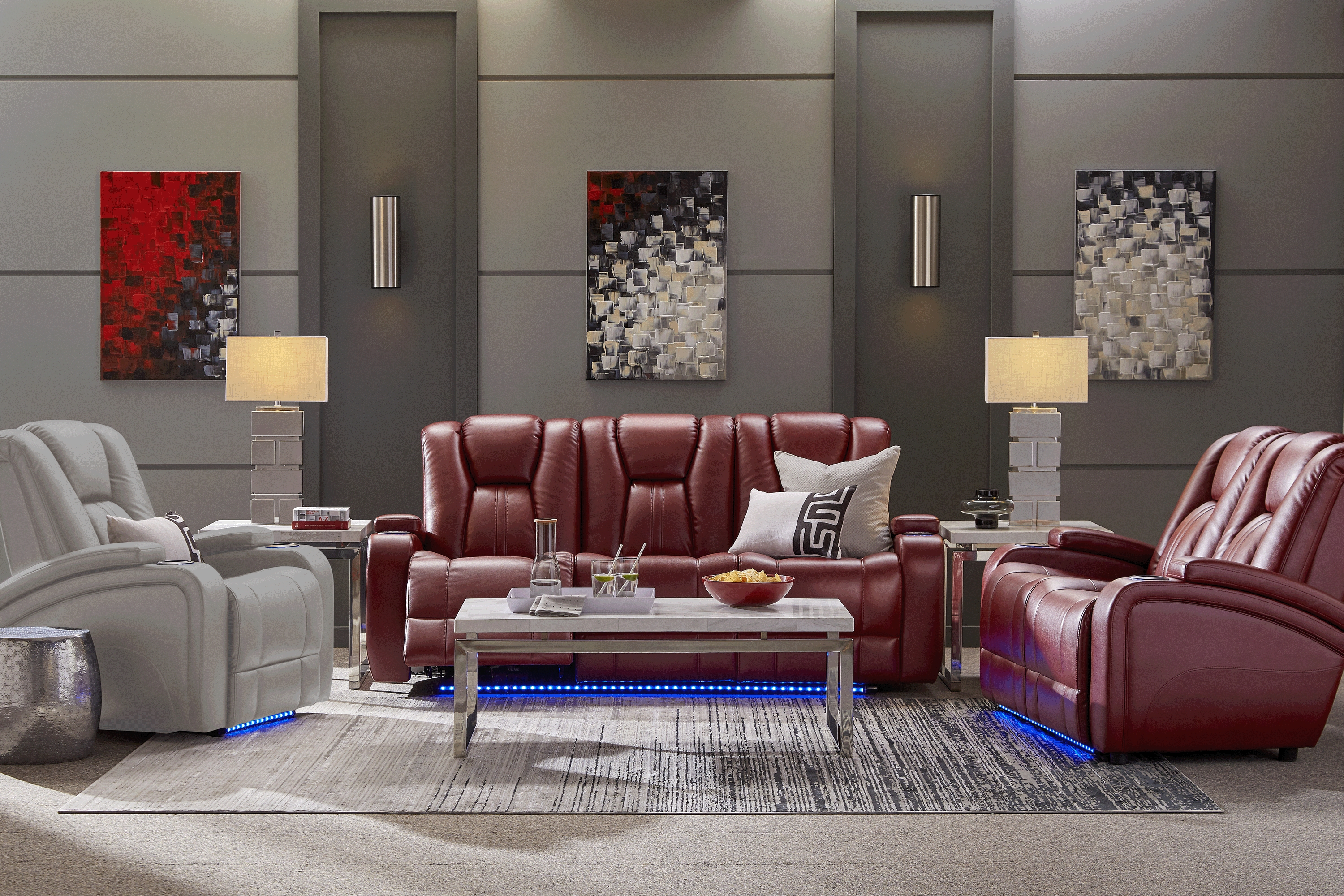 Kingvale Court Red 8 Pc Living Room with Dual Power Reclining Sofa - Thumbnail - Image 1