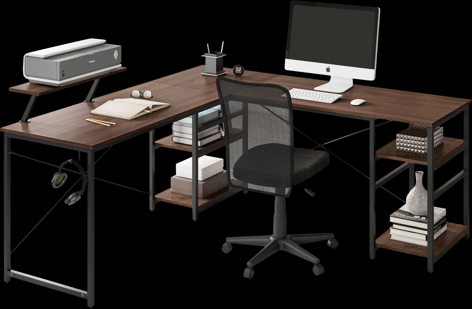 Kinigar Walnut Storage Desk - Thumbnail - Image 1