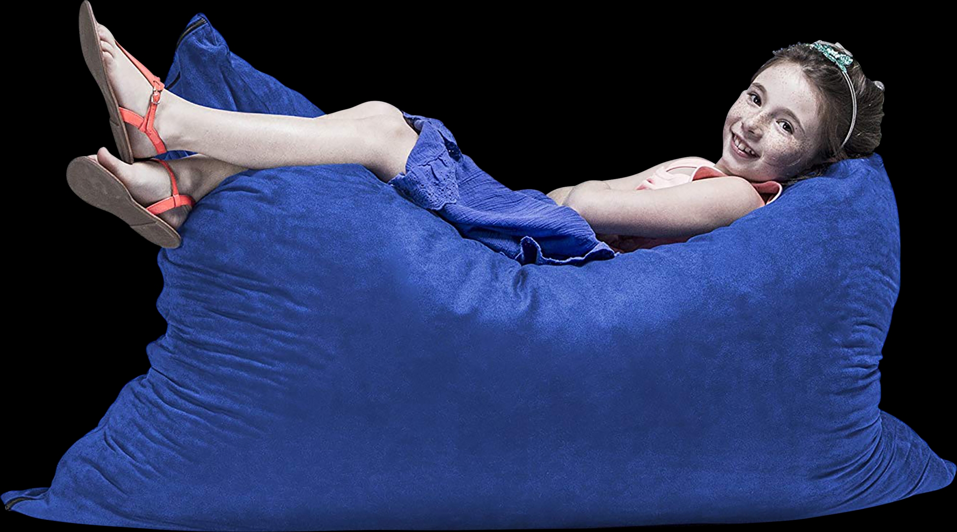 Kids Kiri Blue Small Bean Bag Chair and Floor Pillow - Thumbnail - Image 4