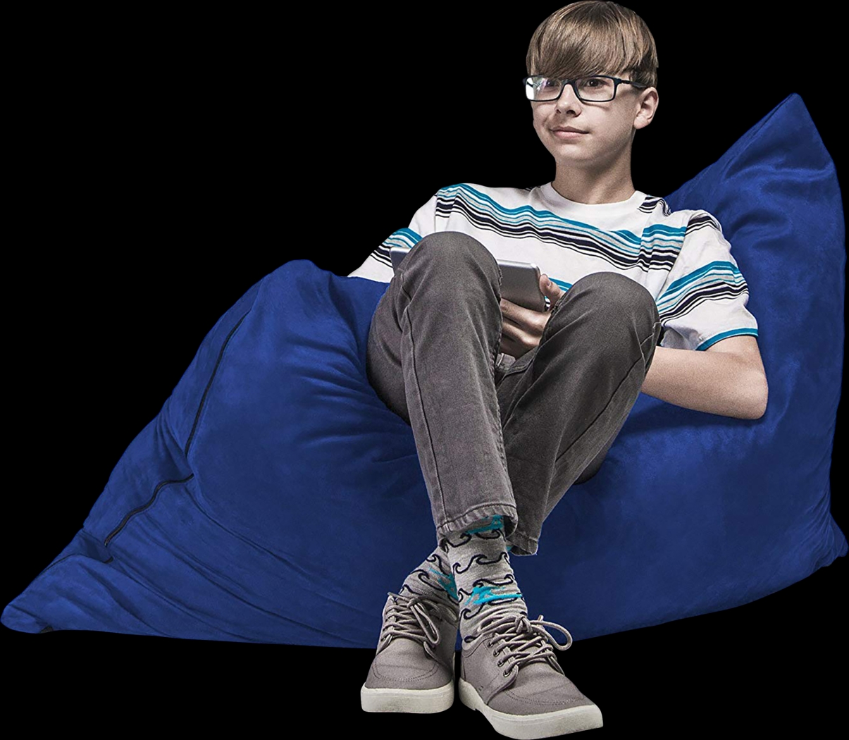 Kids Kiri Blue Small Bean Bag Chair and Floor Pillow - Thumbnail - Image 6
