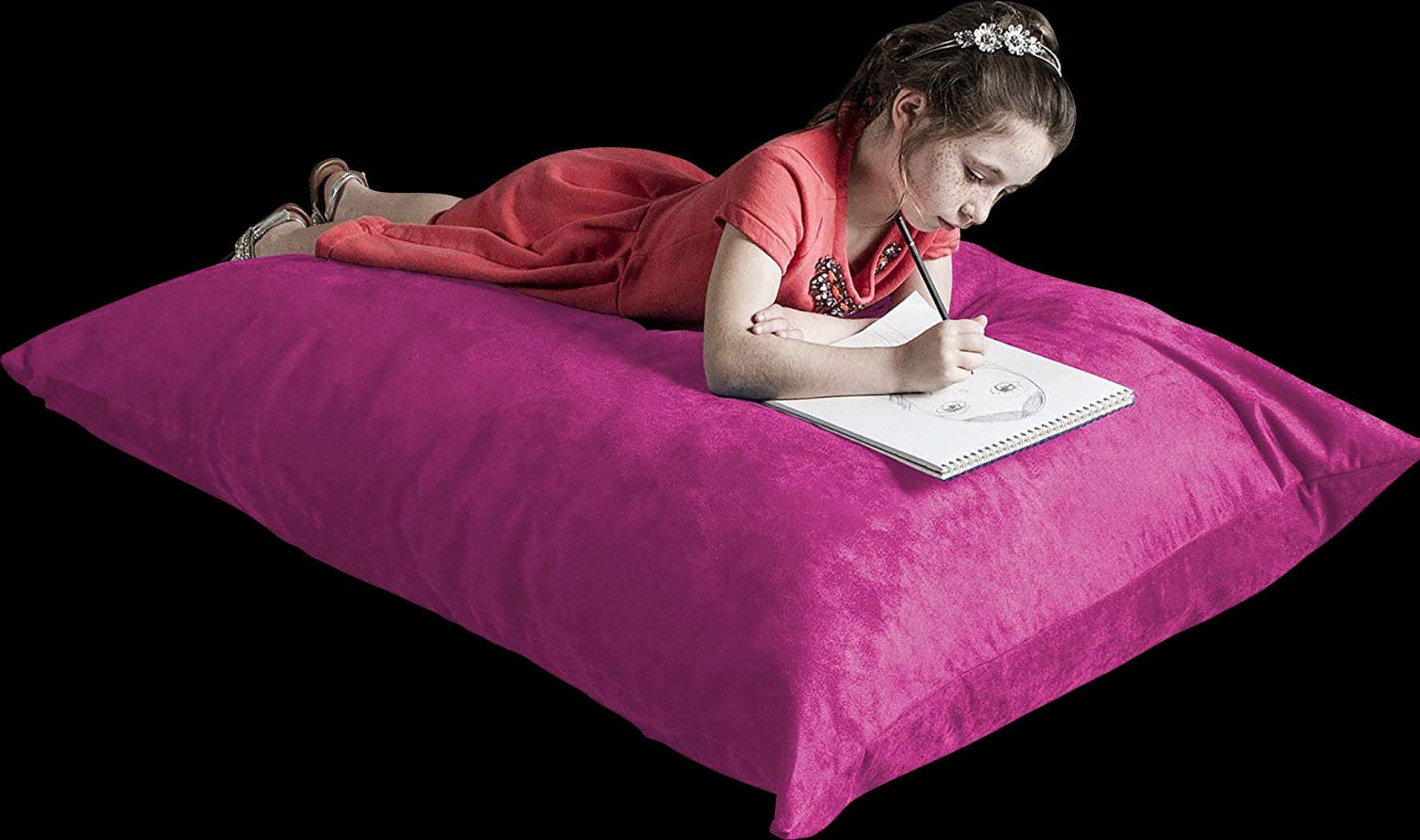 Kids Kiri Fuchsia Small Bean Bag Chair and Floor Pillow - Thumbnail - Image 1