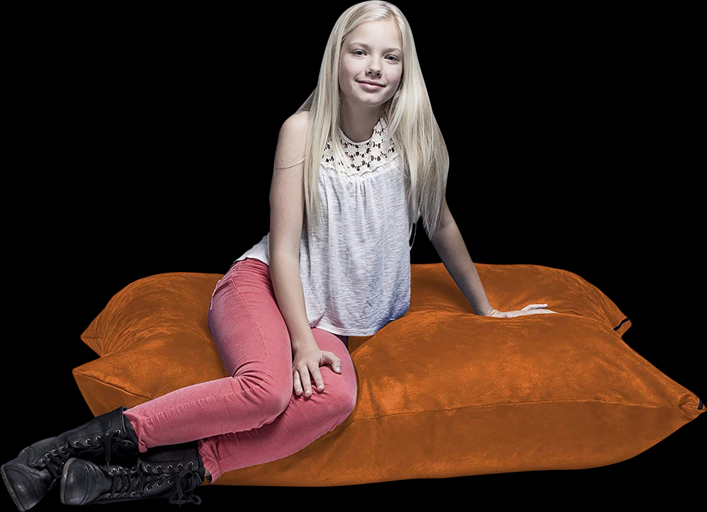 Kids Kiri Orange Small Bean Bag Chair and Floor Pillow - Thumbnail - Image 3