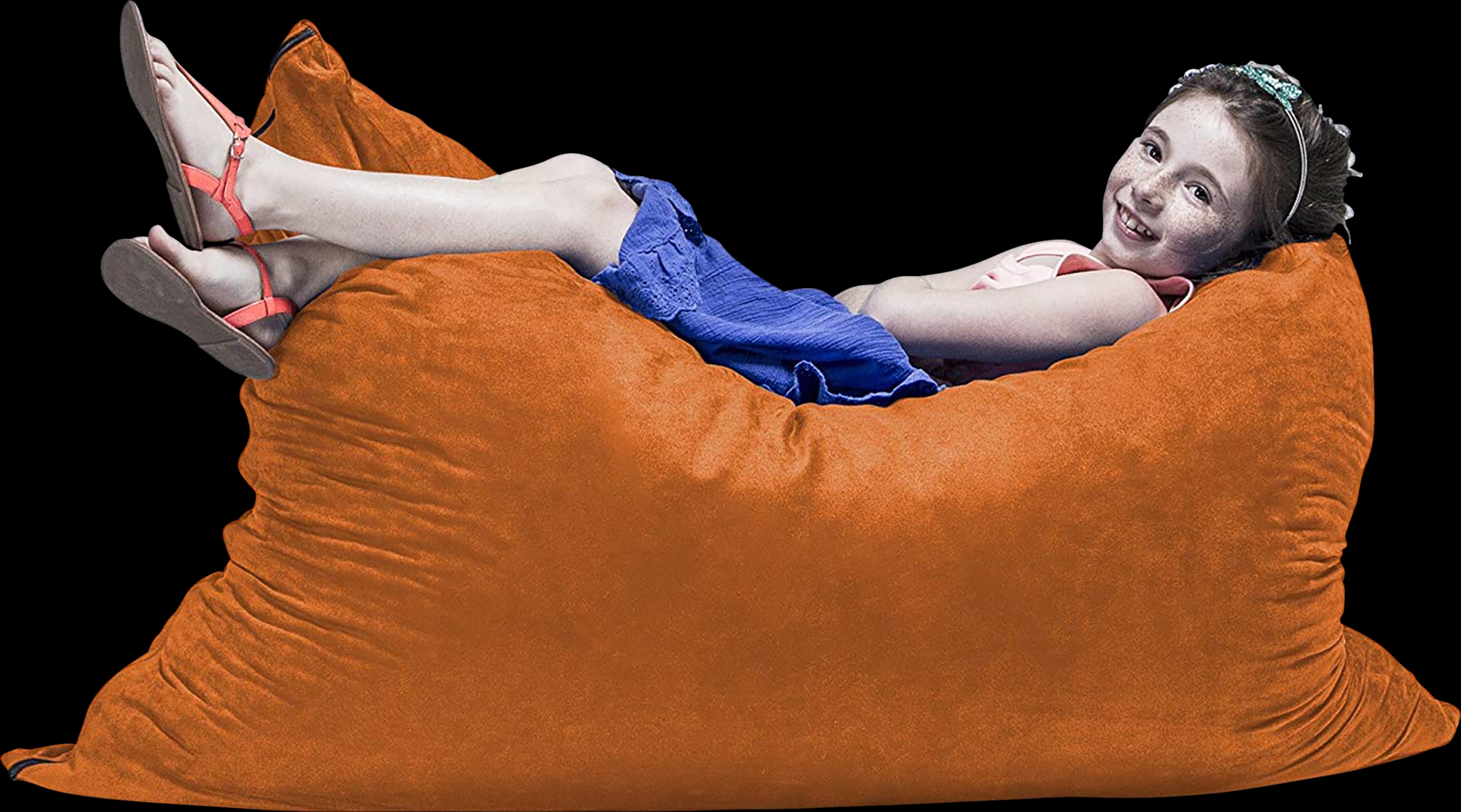 Kids Kiri Orange Small Bean Bag Chair and Floor Pillow - Thumbnail - Image 4