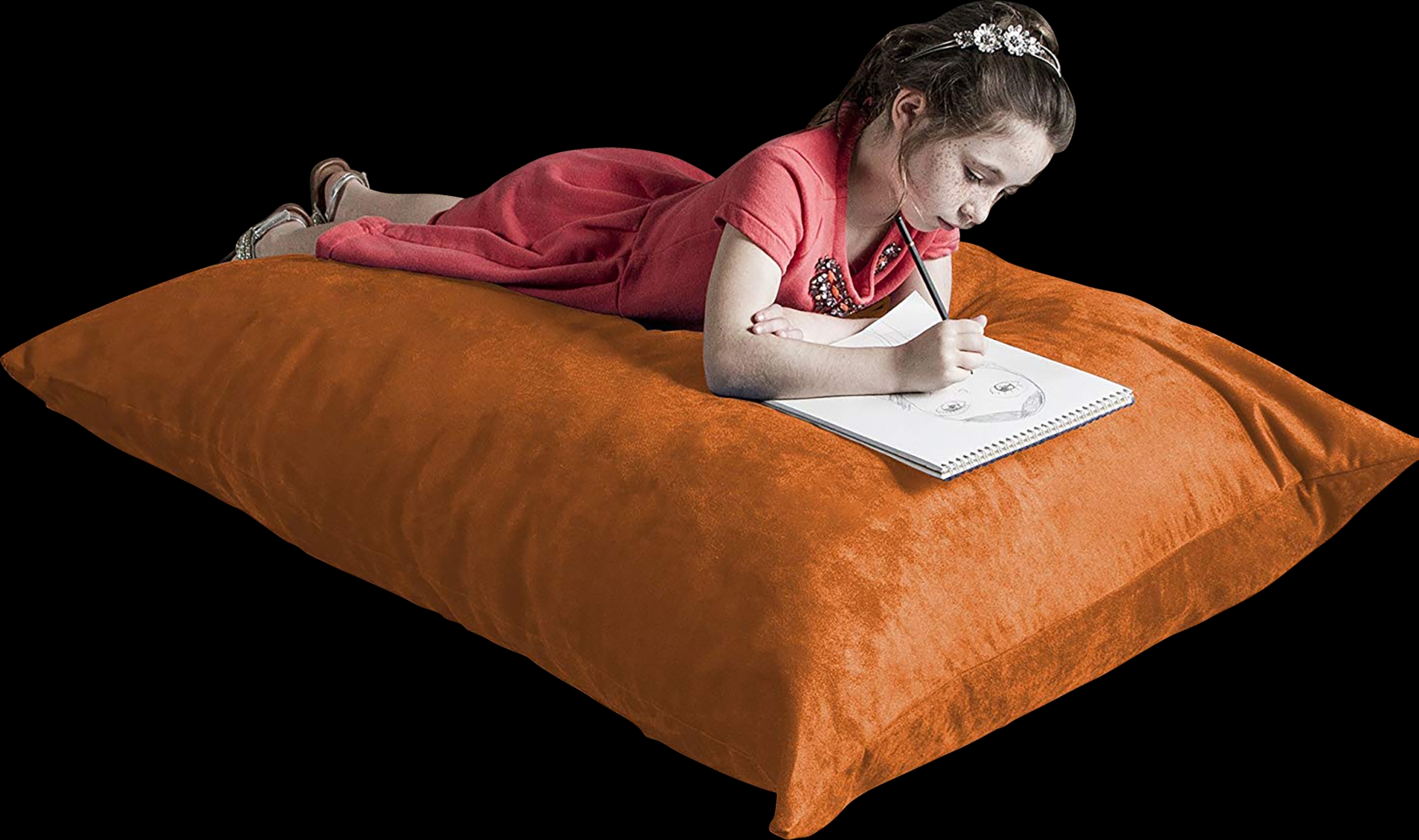 Kids Kiri Orange Small Bean Bag Chair and Floor Pillow - Thumbnail - Image 1