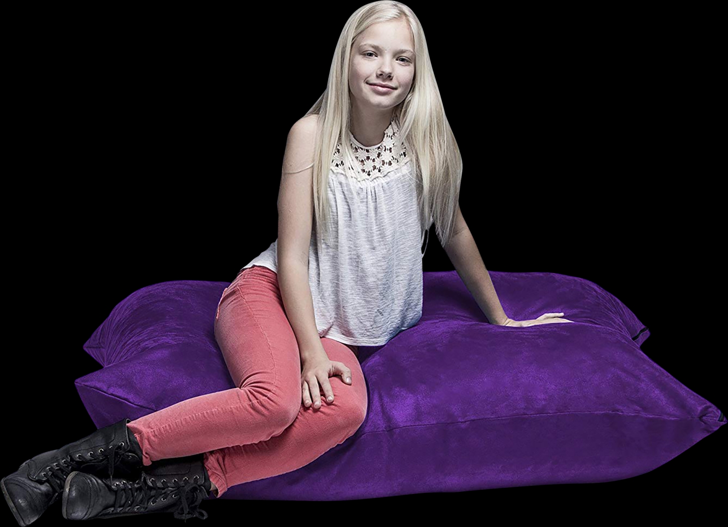 Kids Kiri Purple Small Bean Bag Chair and Floor Pillow - Thumbnail - Image 3