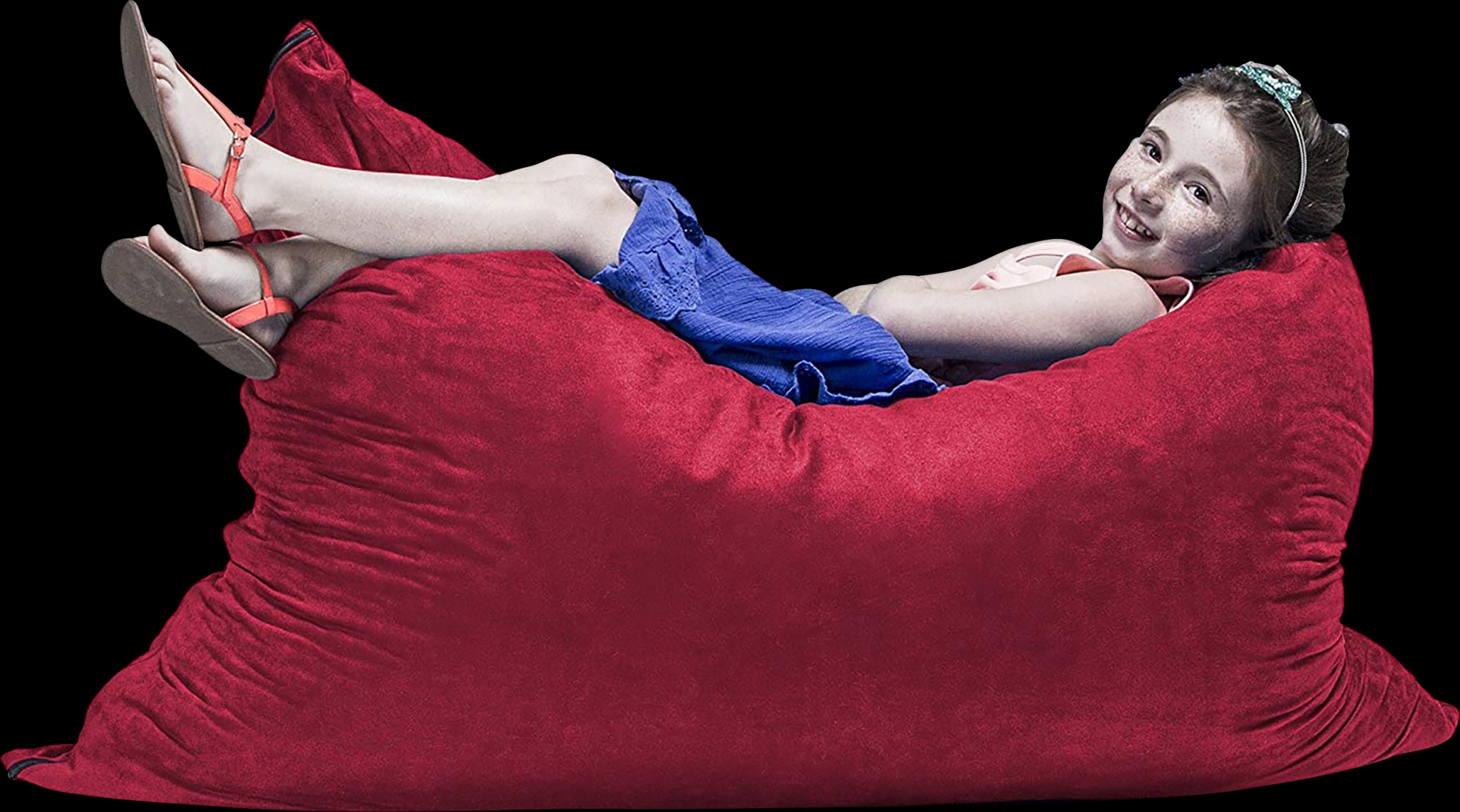 Kids Kiri Red Small Bean Bag Chair and Floor Pillow - Thumbnail - Image 4