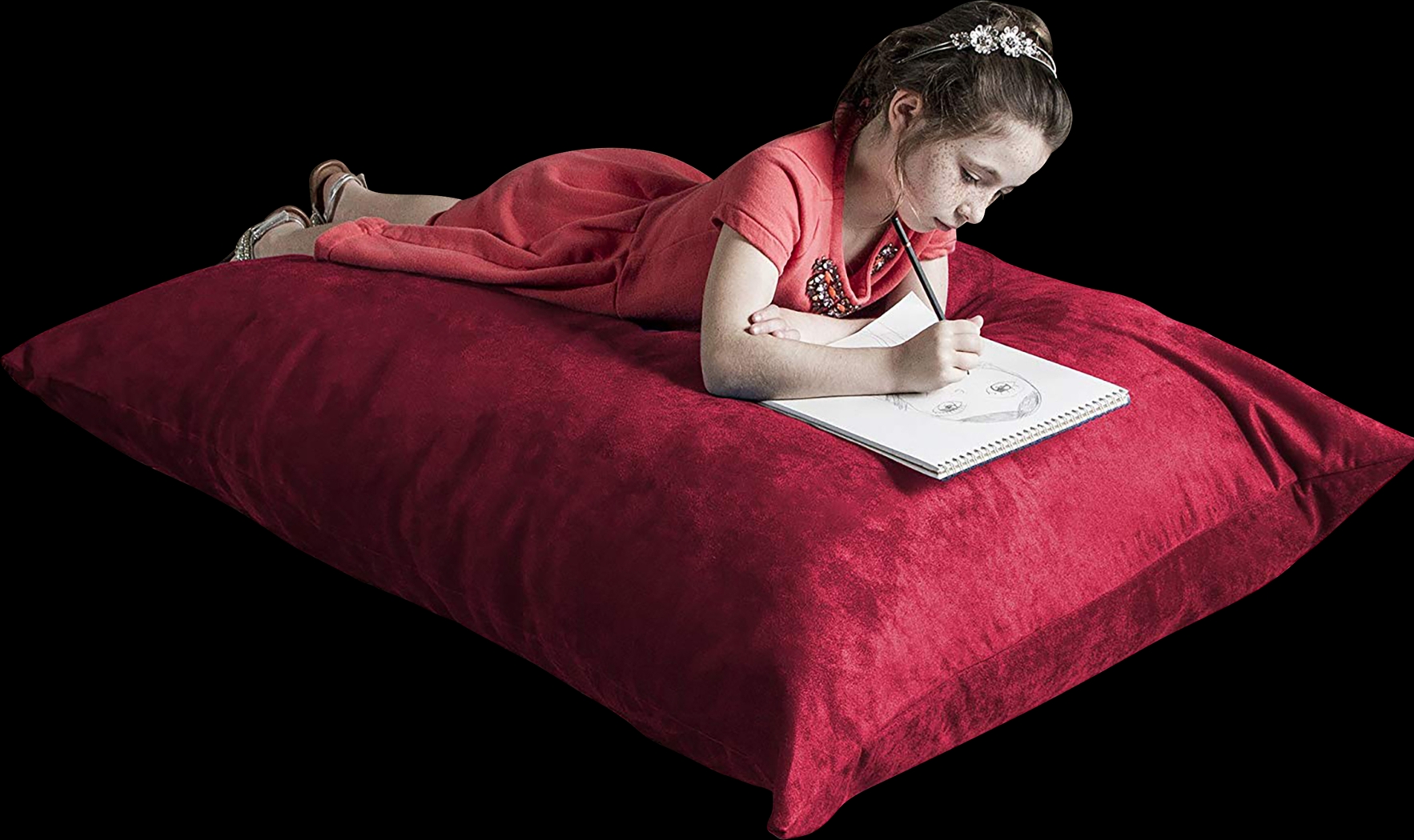 Kids Kiri Red Small Bean Bag Chair and Floor Pillow - Thumbnail - Image 1