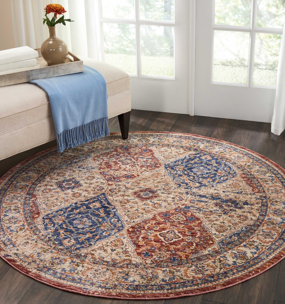 Kirman Cream 5' Round Rug - Thumbnail - Image 4
