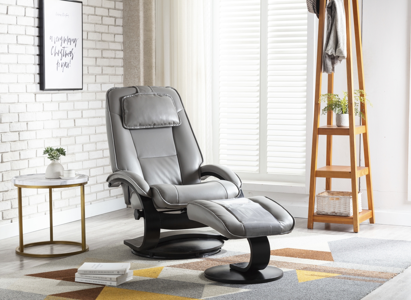 Klahowya Light Gray Recliner and Ottoman - Thumbnail - Image 2