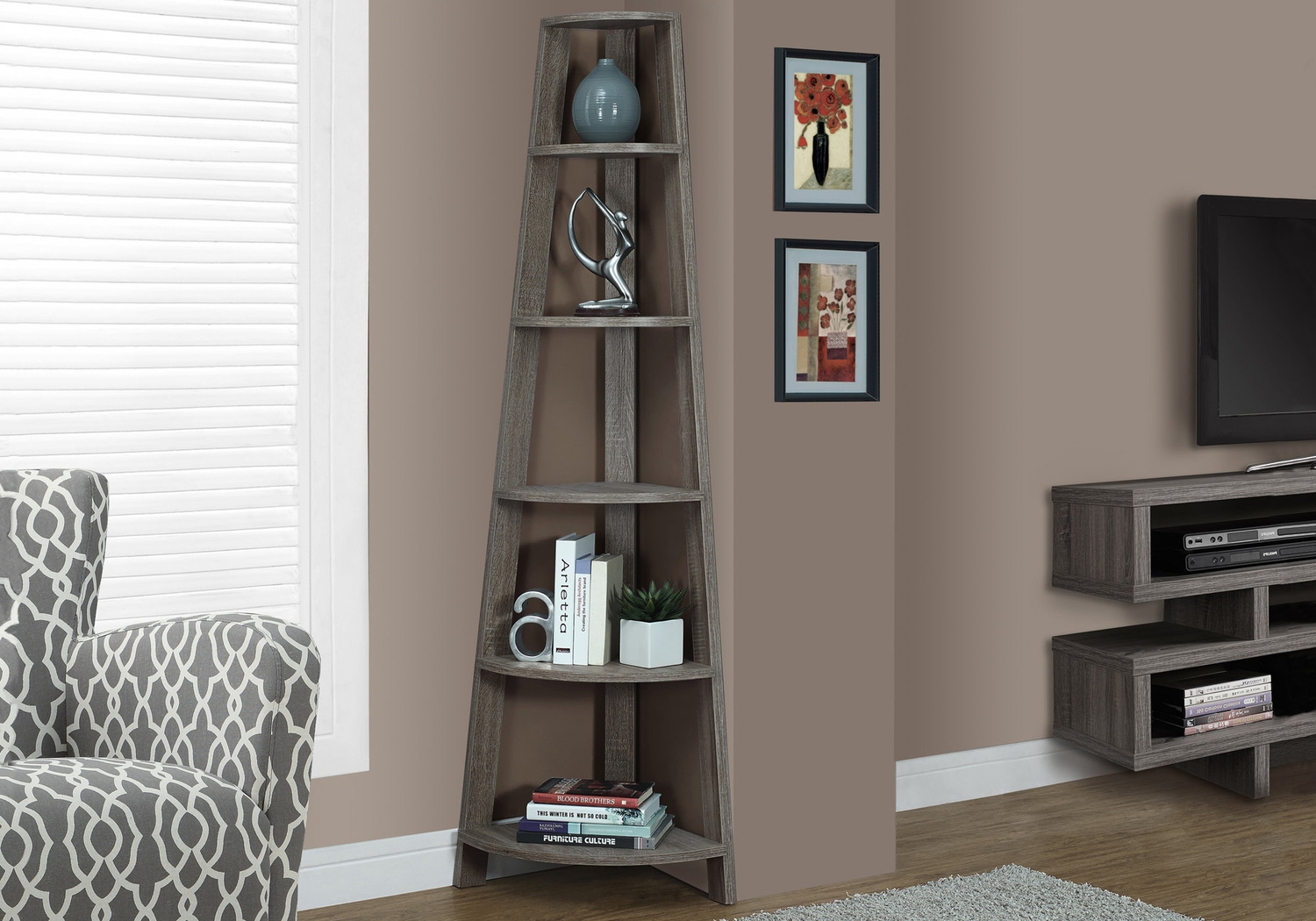 Korgan Taupe Bookcase - Thumbnail - Image 2