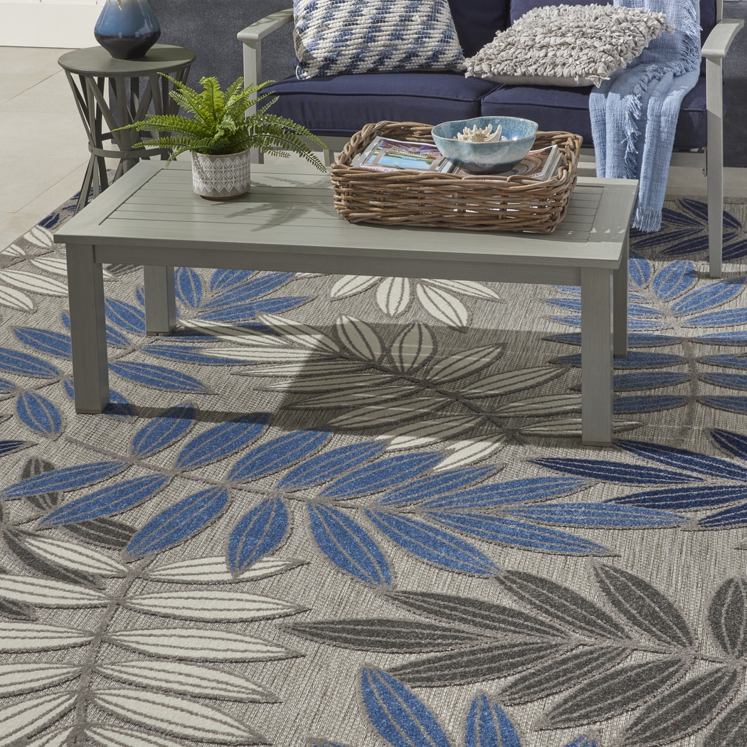 Krisiel Gray/Blue 7'10 x 10'6 Indoor/Outdoor Rug - Thumbnail - Image 3